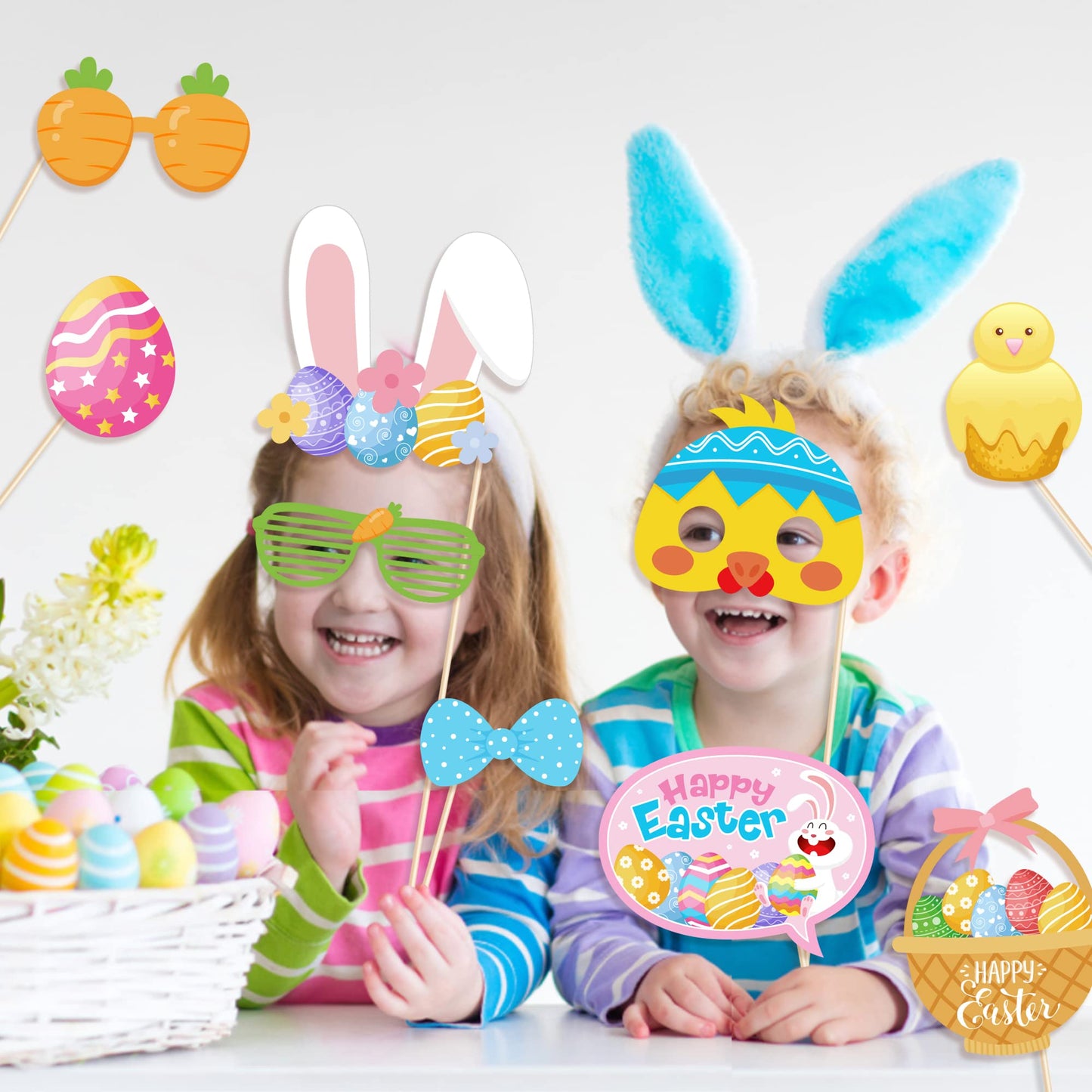 25 Pcs Happy Easter Photo Booth Props for Happy Easter Party Decoration Supplies, Easters Theme Selfie Props Photography Backdrop Decorations for Spring Easters Party Favors