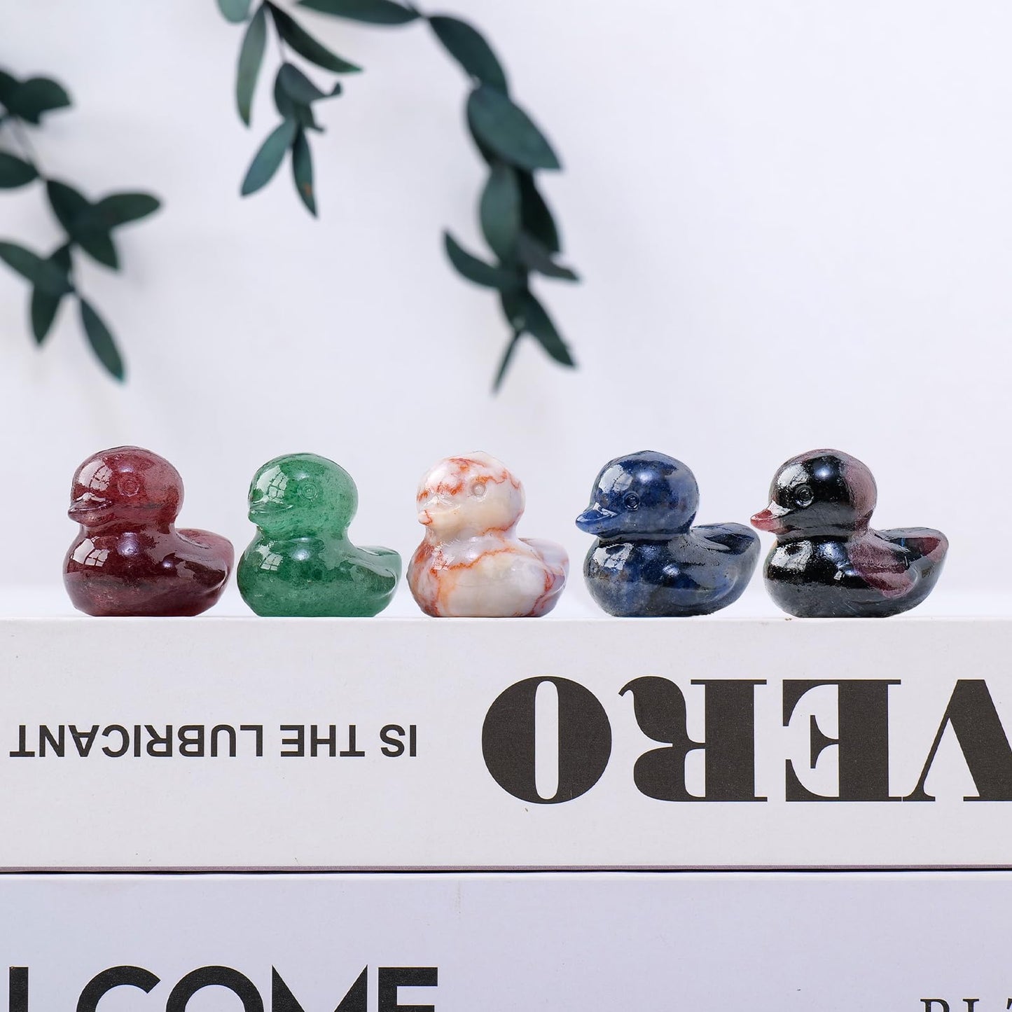 Runyangshi 9PCS Duck Figurine Statue Natural Crystal Mix Duck 1.18" Sunstone Healing Crystal Stone Hand Carved Lucky Duckling Sculpture Home Desk Office Decoration Duck Lover Gift
