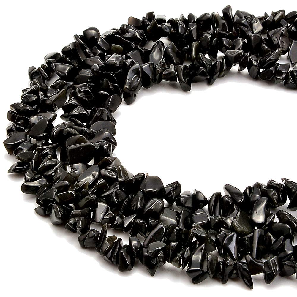 PLTbeads Gemstone Chips Natural Black Obsidian 3-5mm Healing Crystals Waist Bracelets Necklace Kit Irregular Stone DIY Crafts Design Jewelry Making Approxi 32 inch
