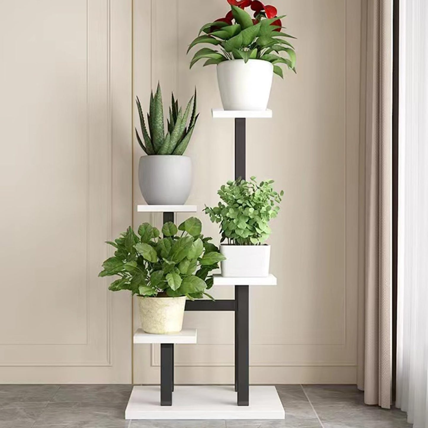 Yajuer Plant Stand Indoor 4 Tier Metal Flower Shelf, Corner Plant Stand Outdoor, Tall Flower Holders for Patio Garden(Black)