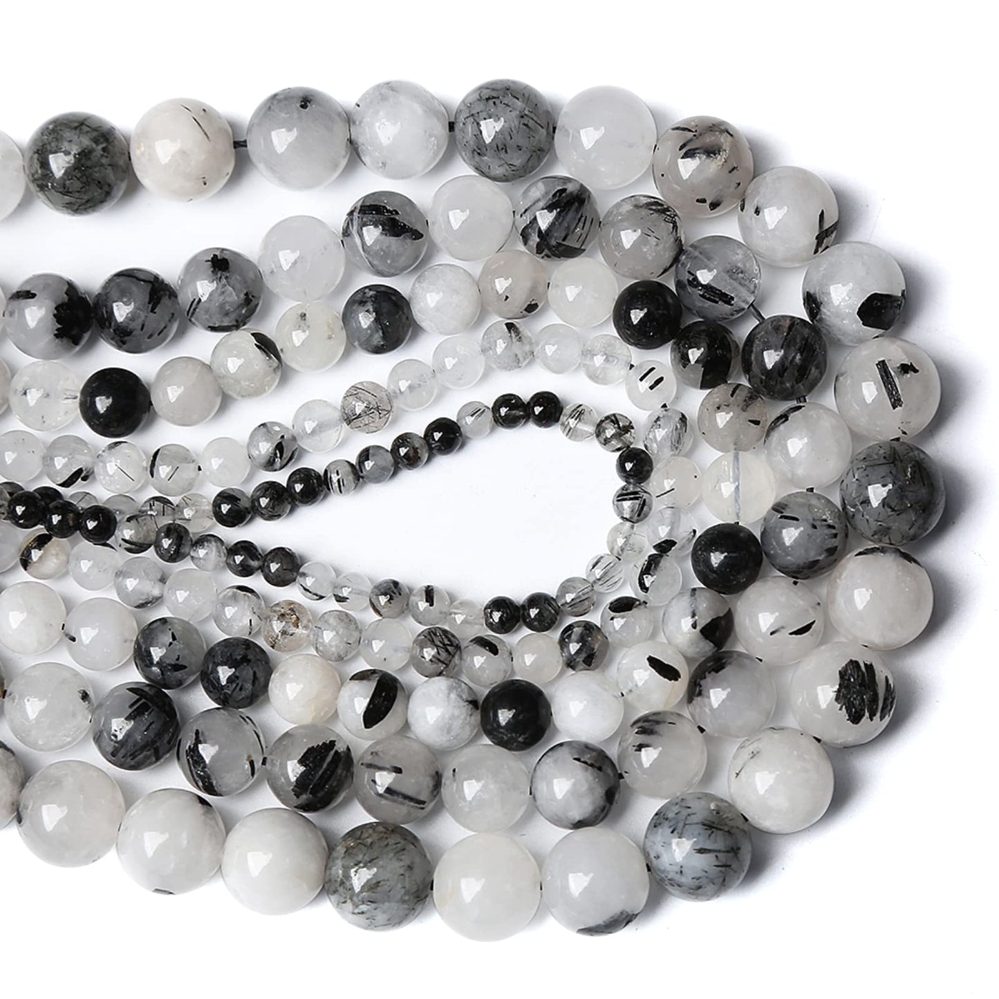 4MM 86PCS Natural Crystal Stone Black Rutile Quartz Gemstone 2A Grade Loose Beads for Jewelry Making DIY Bracelet Necklace Semi Precious Beads 1 Strand