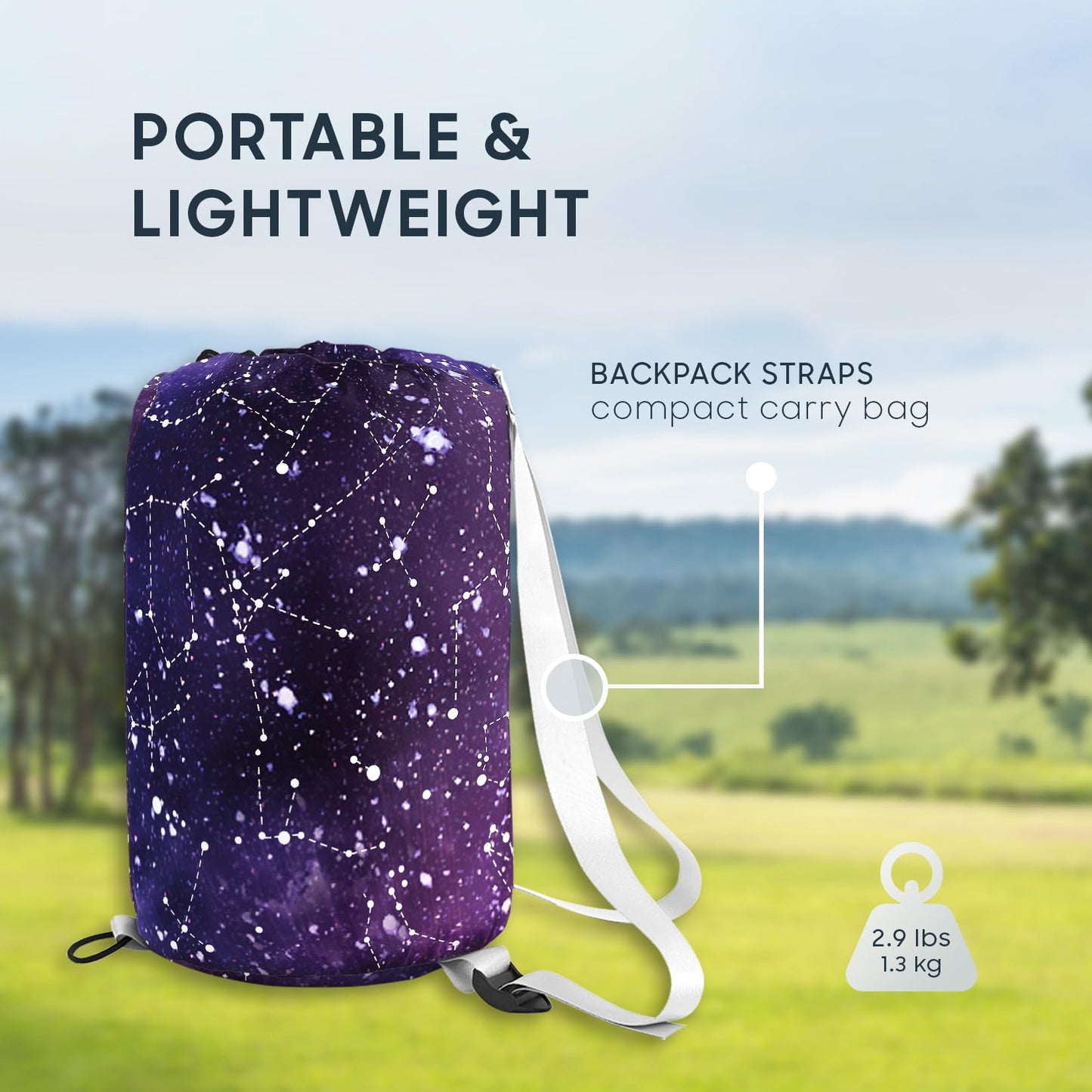 Wake In Cloud - Kids Sleeping Bag for Boys Toddlers, Camping in Warm Cold Weather, Backpacking Lightweight Compact Outdoor Liner for 3 Seasons, Constellation Galaxy, Indigo Purple