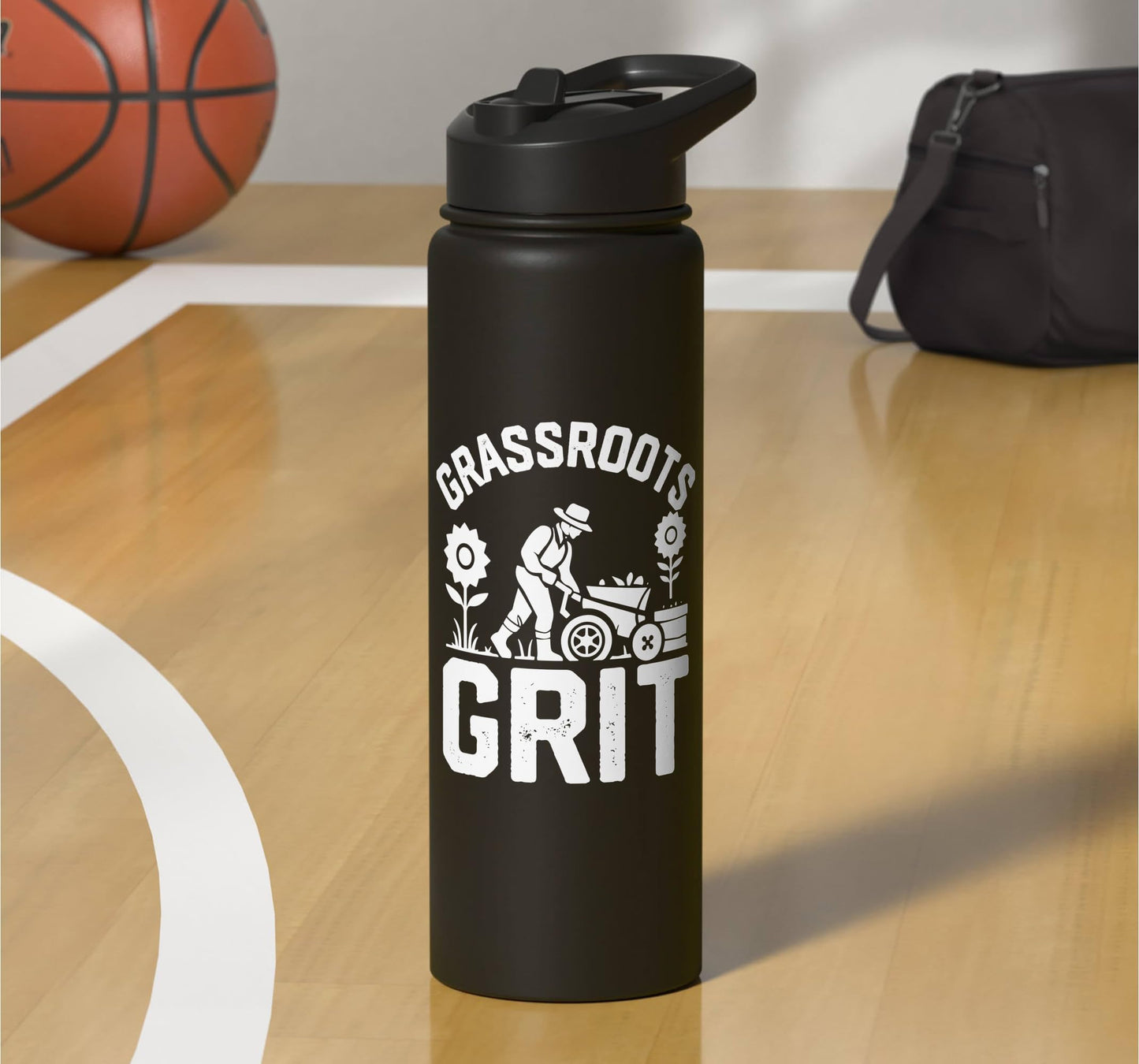 Farming Grassroots Grit Farmer With Wheelbarrow Stainless Steel Insulated Water Bottle