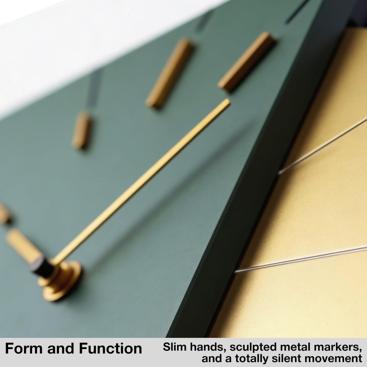 Driini Clocks Mid Century Modern Wall Clock - Square Green Clock with Decorative Gold Accent- Unique and Cool Clock, Battery Operated - MCM Decor & Decorative Wall Clock for Mid Century Modern Decor.