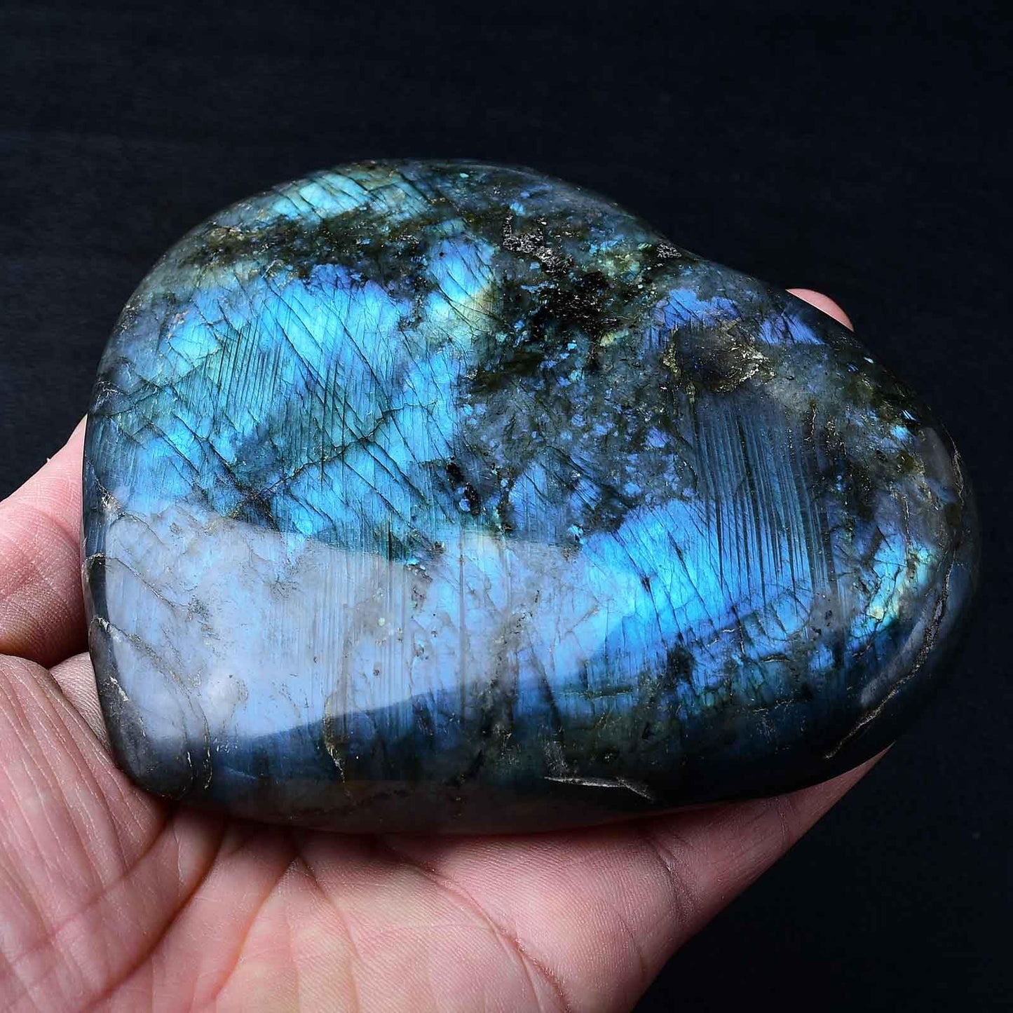 Large Heart Crystal Stones Healing Crystal Palm Polished Love Shaped Gemstones Blue Labradorite Heart Rock Meditation Gift 1.3-1.7Pounds