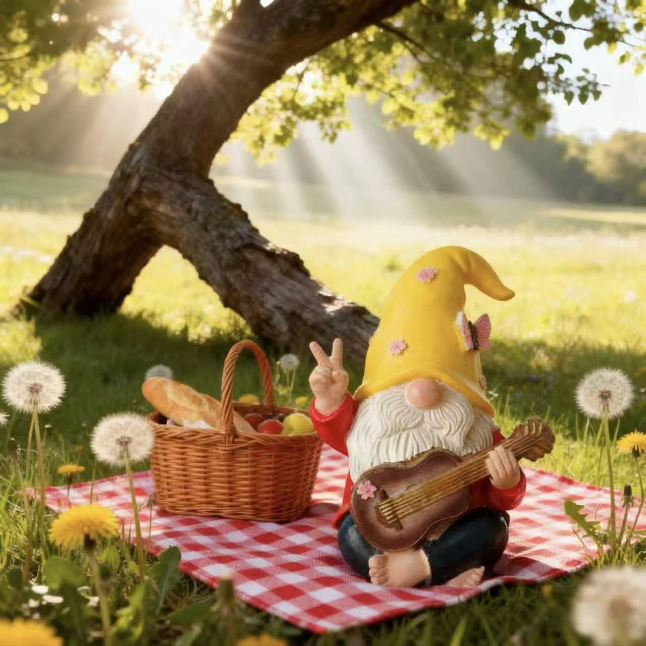 Garden Hippie Gnome Decor Statue,Funny Garden Gnomes with Peace Sign Decor Outdoor ，for House,Lawn,Patio and Porch, Gifts for Friend,Family. (Yellow)