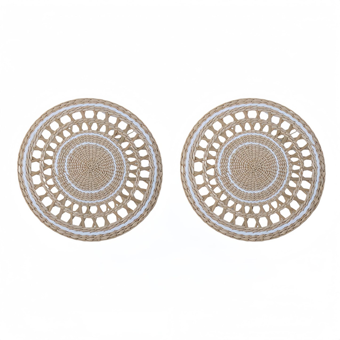 Deosur 2PCS Boho Woven Grass Wall Hanging & Tray – 35CM Handmade Round Wall Art for Living Room & Bedroom – Dual-Purpose, in White