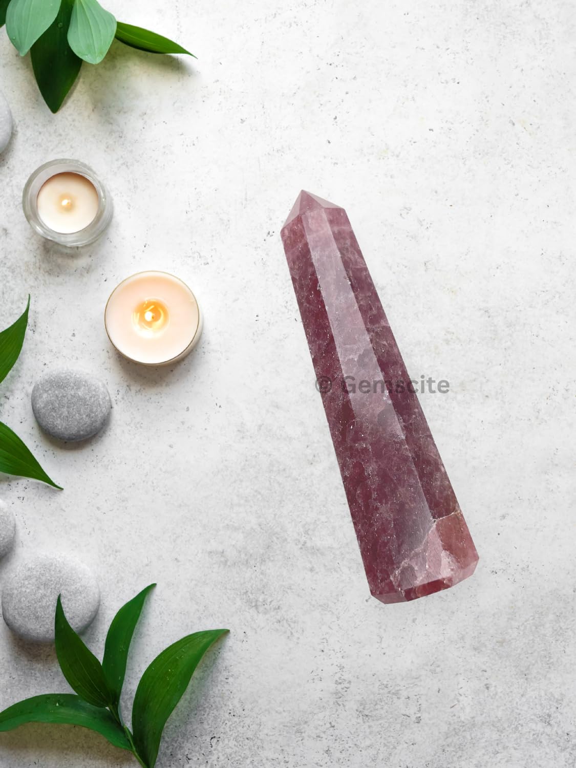 WholesaleGemShop 3 Inch (70 mm) Gemstones Strawberry Quartz Obelisk Tower Jumbo Facet Aura Rock Crystal Natural Polished Earth Wand Spirit