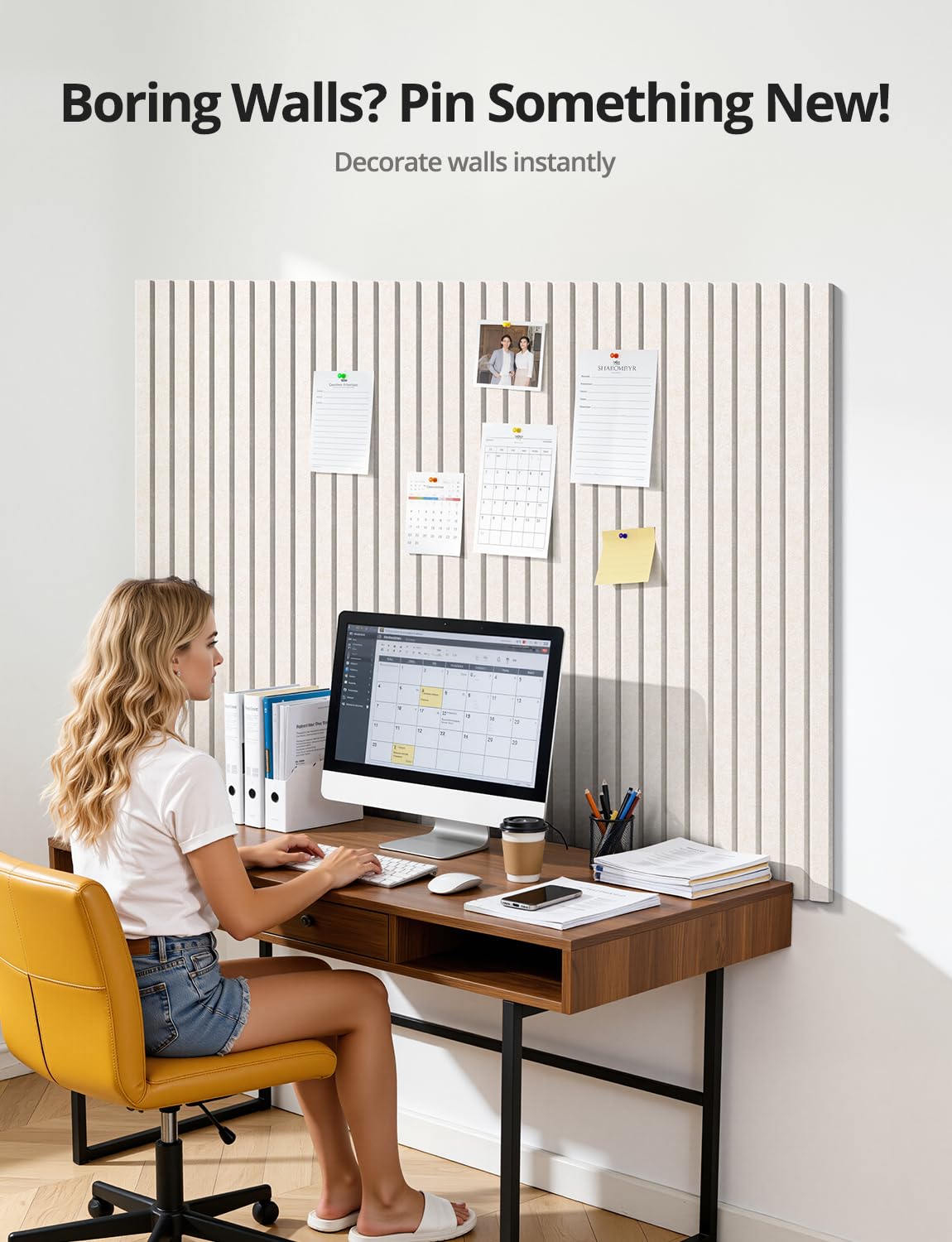 Kuchoow Large Felt Bulletin Board Cork Tiles for Wall Office Decor Beige Memo Pinboards, 48" × 36" Self Adhesive 12 Pack Photo Display Decorative Mood Corkboard Panels for Classroom Kitchen Home
