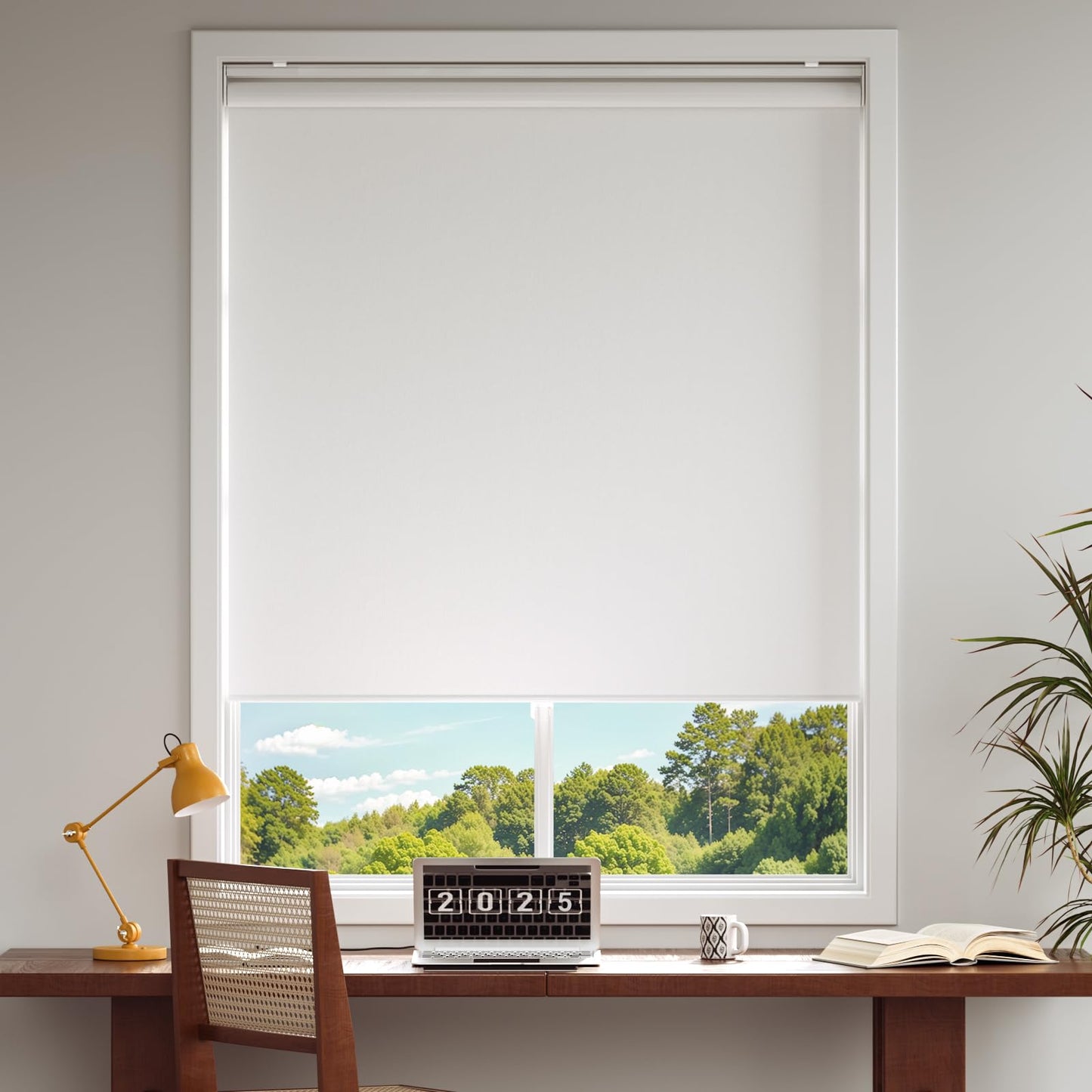 Cordless Roller Shades Blackout Blinds for Windows Room Darkening Rolled Up Shades with Spring System, UV Protection Window Shades Door Blinds for Home and Office (White, 26" W x 72" H)