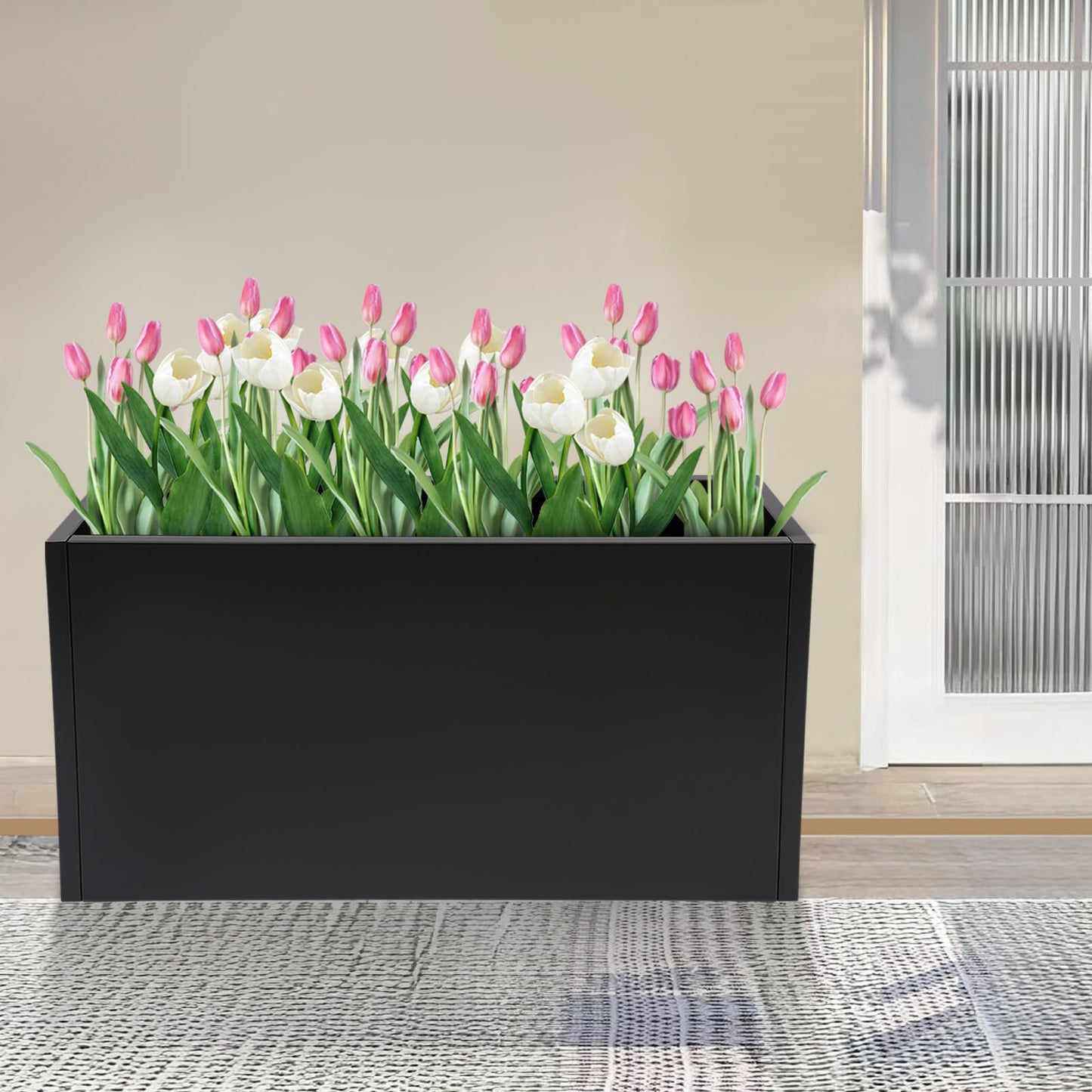 Ginelm 38”L x 15”W x 15”H Metal Long Planter Box for Outdoor Plants Large Rectangular Planter Boxs Spliced Flower Pot for Flowers Garden