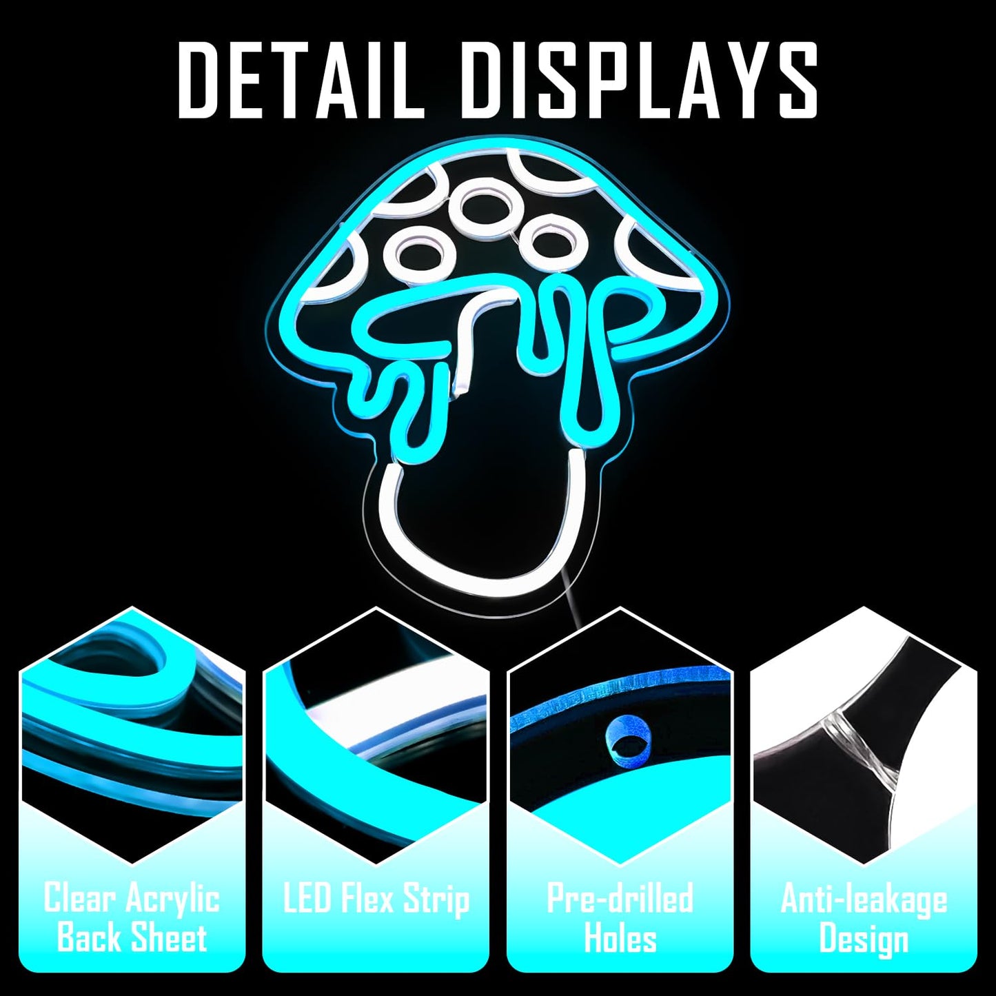 Ajoyferris Mushroom Neon Sign Dimmable Neon Light Sign Mushroom Night Light 3D Light Up Mushrooms Neon Signs for Wall Decor Game Room Bedroom Gift for Kids(Ice Blue)