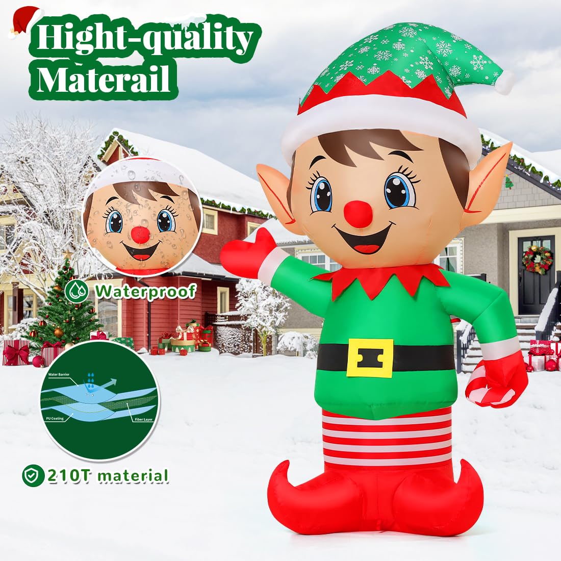 GOOSH 5.4 FT Christmas Inflatables Elf Decoration Blow Up Outdoor Christmas Built-in LEDs for Xmas Holiday Indoor Party Garden Lawn Yard Decor