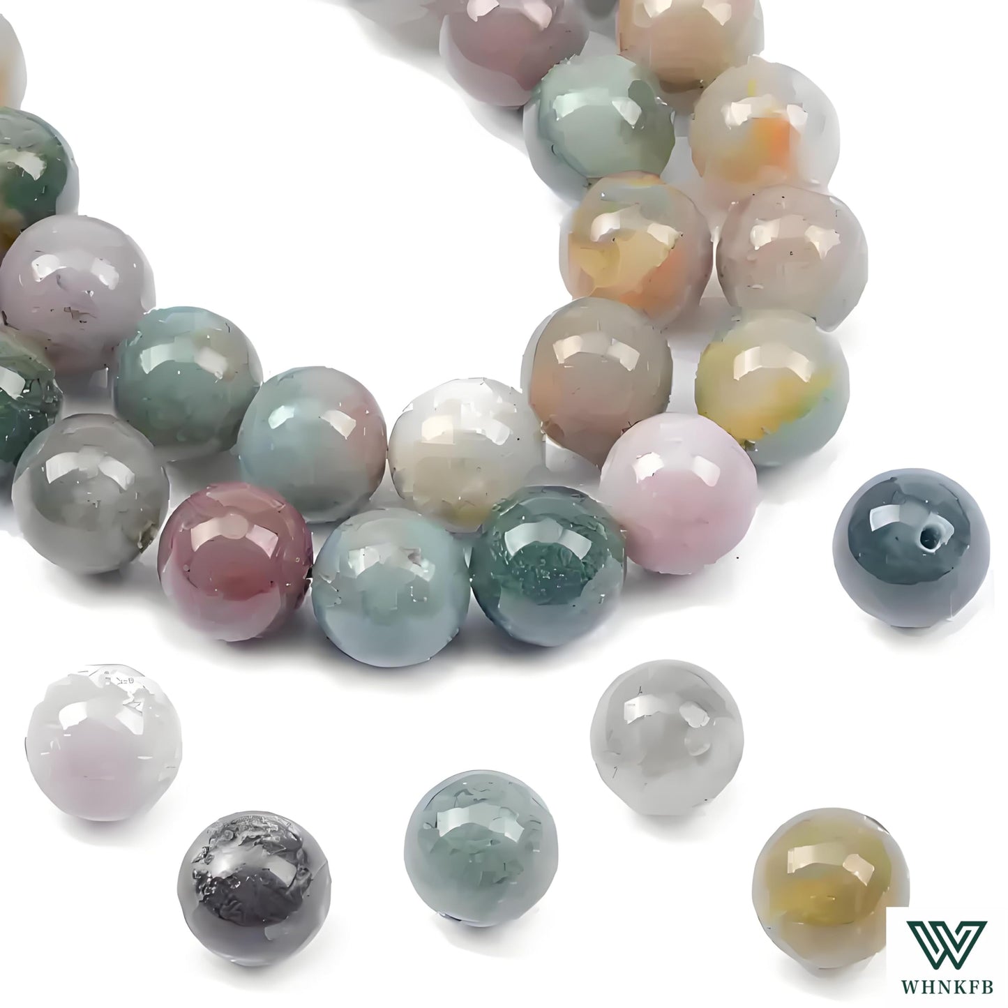 WHNKFB 10mm 50PCS Natural Indian Agate Round Beads, Smooth Polished Loose Stone Beads for Jewelry Making Craft - 4mm 6mm 8mm 10mm Options with Free Elastic Cord