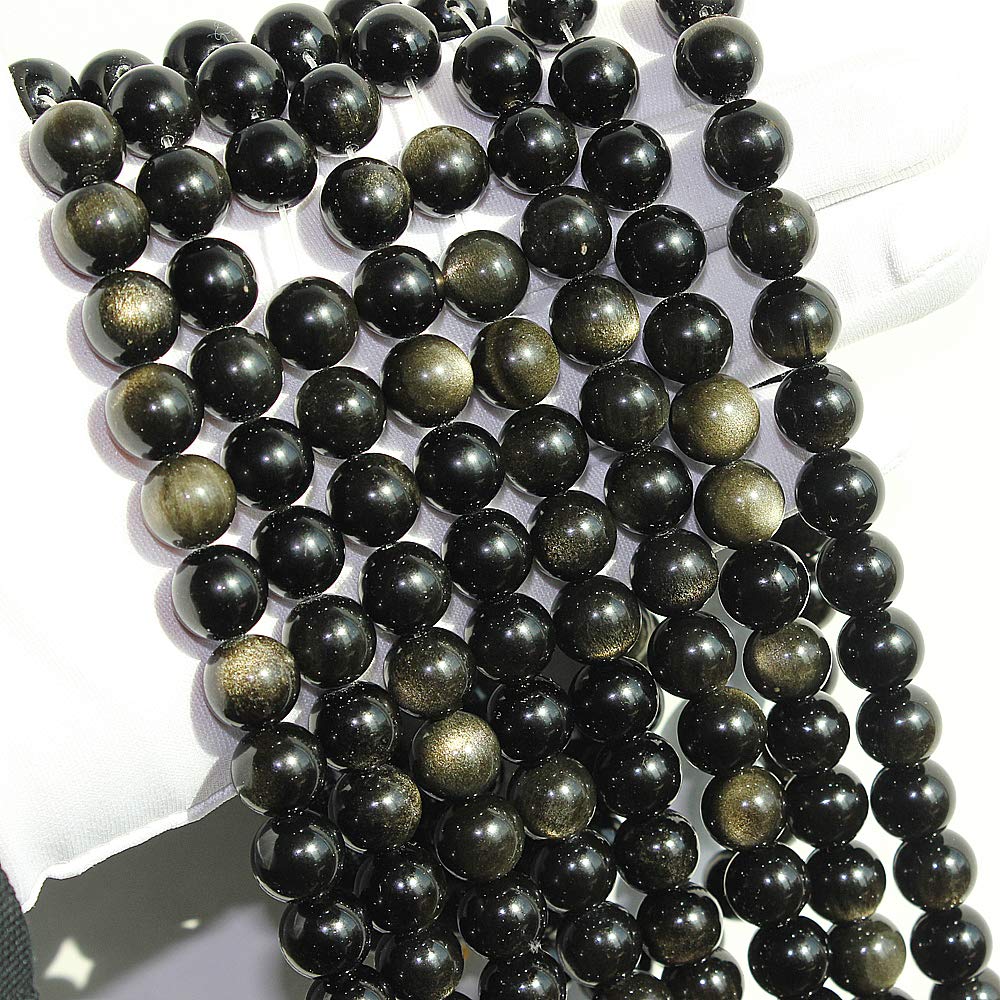 MJDCB Rare Collection Natural Stone Beads Gold Obsidian Round Loose Beads for Jewelry Making DIY Bracelet Necklace (8mm)