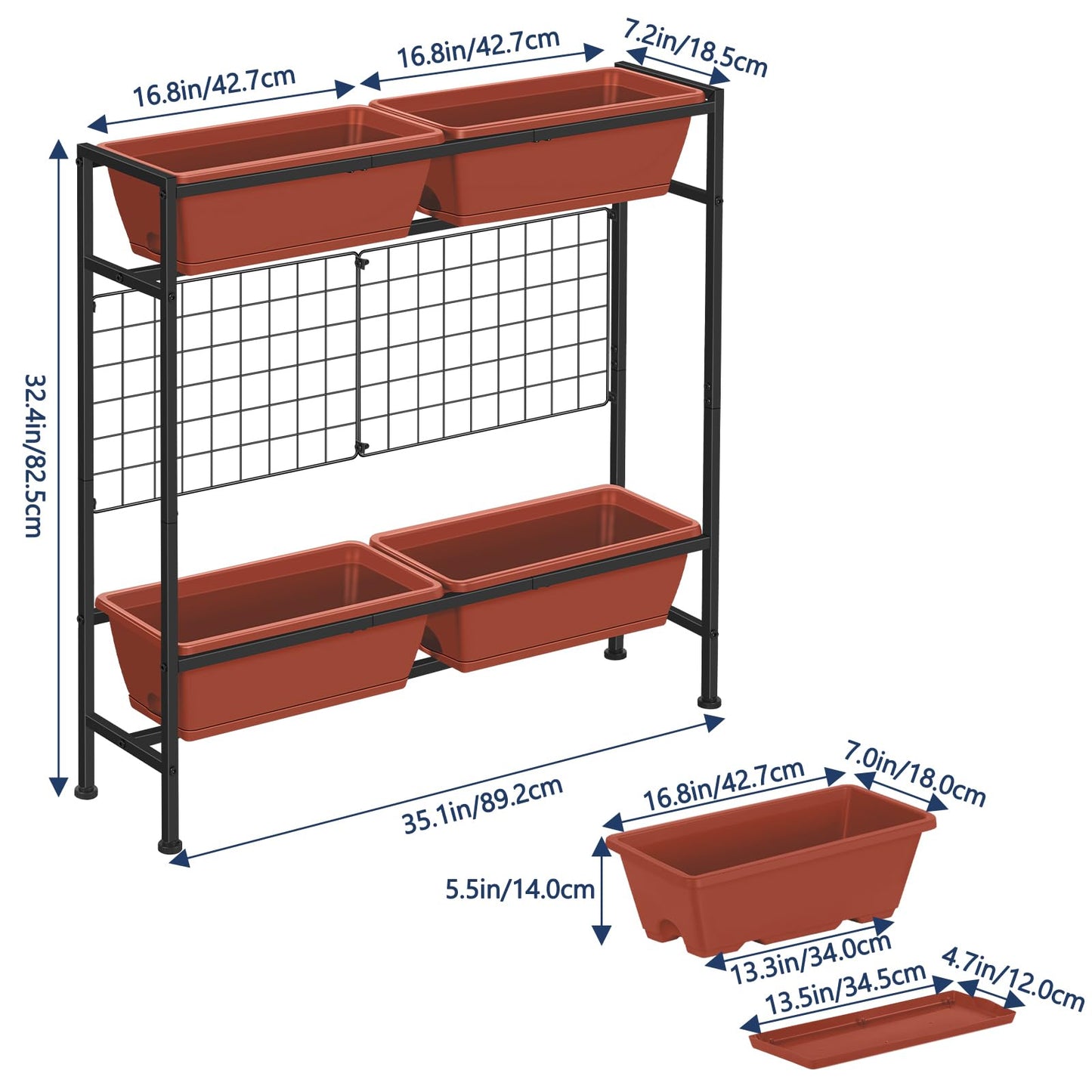 Raised Garden Beds Outdoor Elevated Planter Boxes with Trellis Herb Garden Planter Outdoor Raised Flower Boxes with Legs for Vegetable Patio Balcony Porch, Brick Red