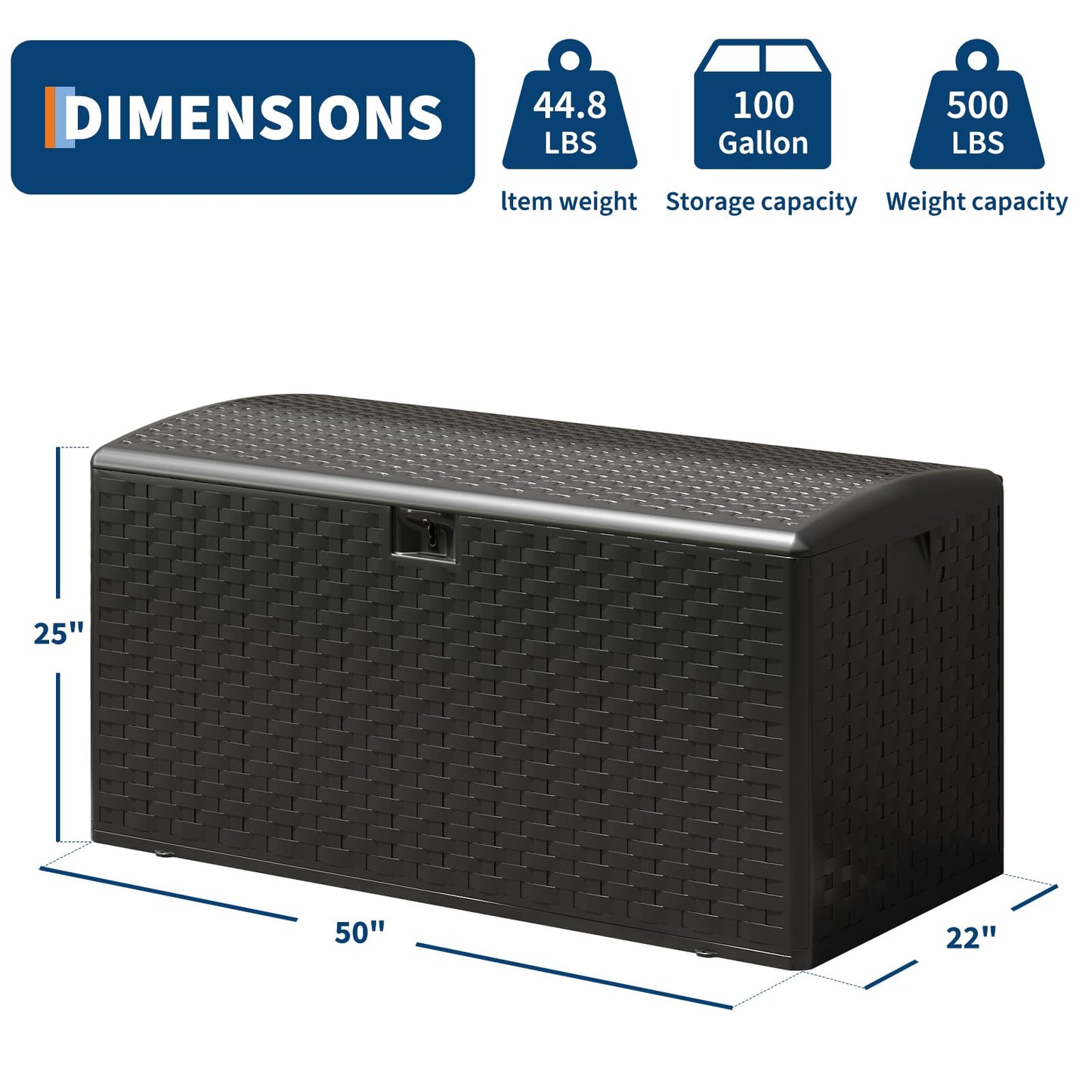 Garvee 100 gal Outdoor Storage Box, Lockable Plastic Deck Box with Lid, Waterproof & UV-Resistant Storage Bin for Patio Cushions, Garden Tools & Pool Accessories, Black
