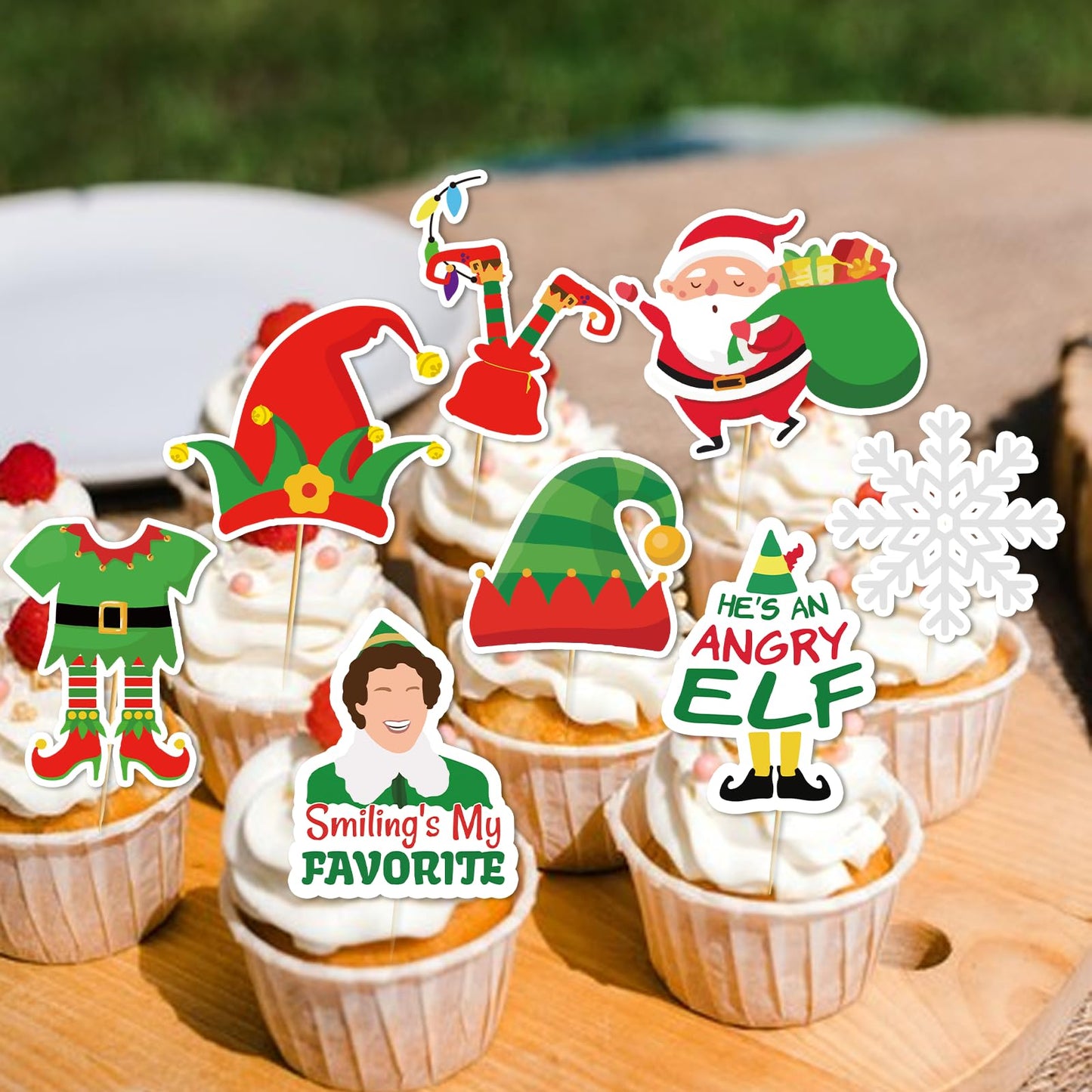24 Pcs Christmas Cupcake Toppers Christmas Cake Decorations Buddy The Elf Decorations Elf Party Decorations