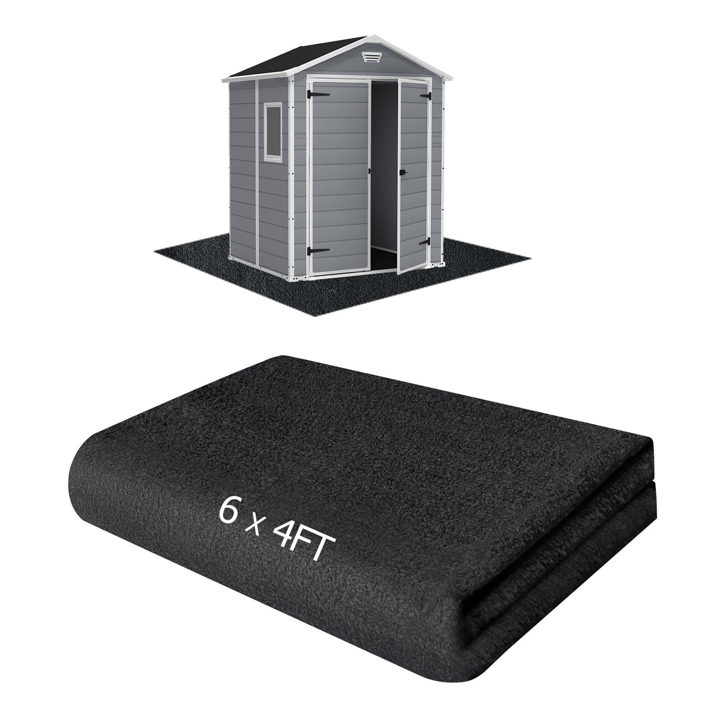 RUNZEG Outdoor Storage Shed Floor Mat, 6 * 4FT Waterproof Washable Garden Flooring Pad with Non Slip Backing, Soft Furniture Patio Covering Carport dust Oil Mat-Tool Shed, Storage Shed Not Included