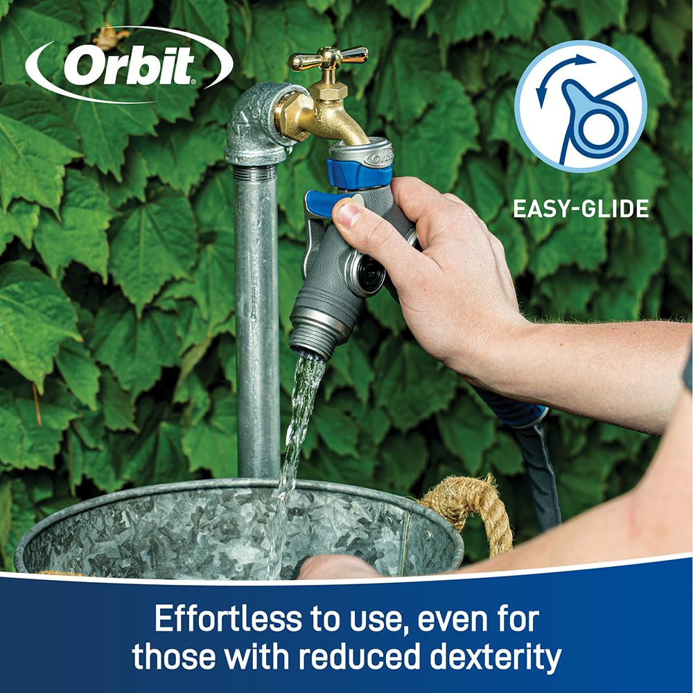 Orbit XL 2-Way Garden Hose Splitter – Dual Valves, Heavy-Duty Zinc Y Connector, Easy-Grip Lever Shut-Off 28294
