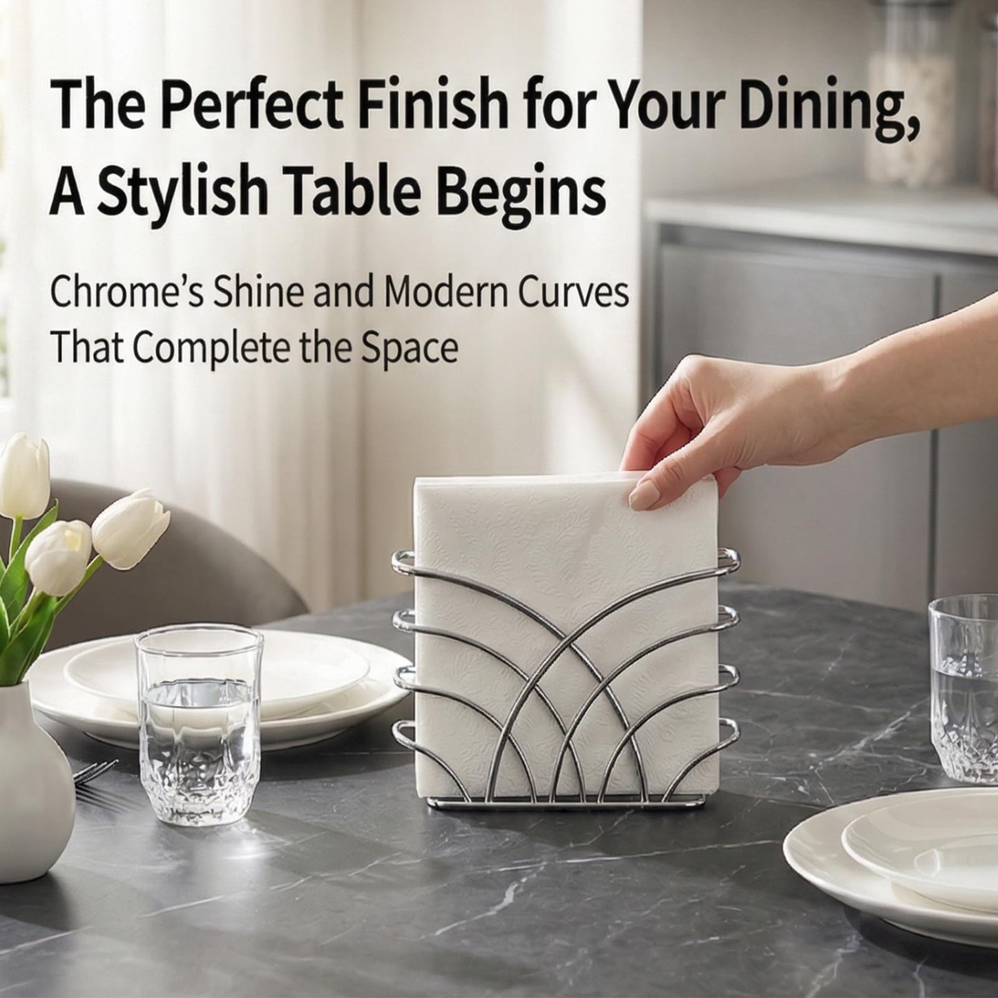 LEVIMETREE Napkin Holder for Table – Silver Iron Upright Napkin Dispenser for Paper Napkins, Napkin Dispenser for Kitchen Dining, Cocktail Picnic Bar Modern Kitchen and Dining Decor, Servilletero