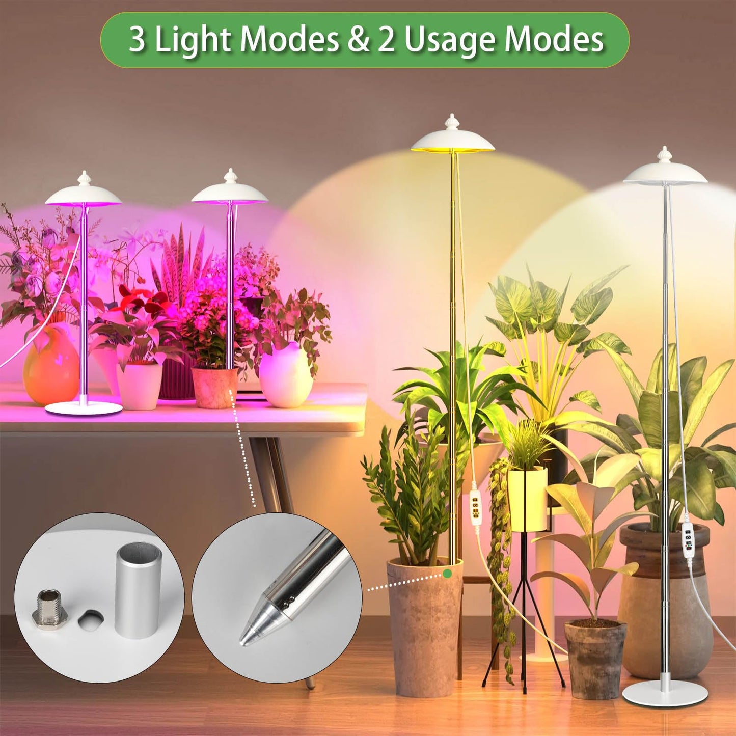 Qtittu LED Floor Grow Lights for Indoor Plants, Corner Stand Full Spectrum Plant Growing Lamp, 10 Dimmable Levels Auto 3/6/9/12H Timer Grow Light, Height Adjustable for Large Tall Plants (Have Base)