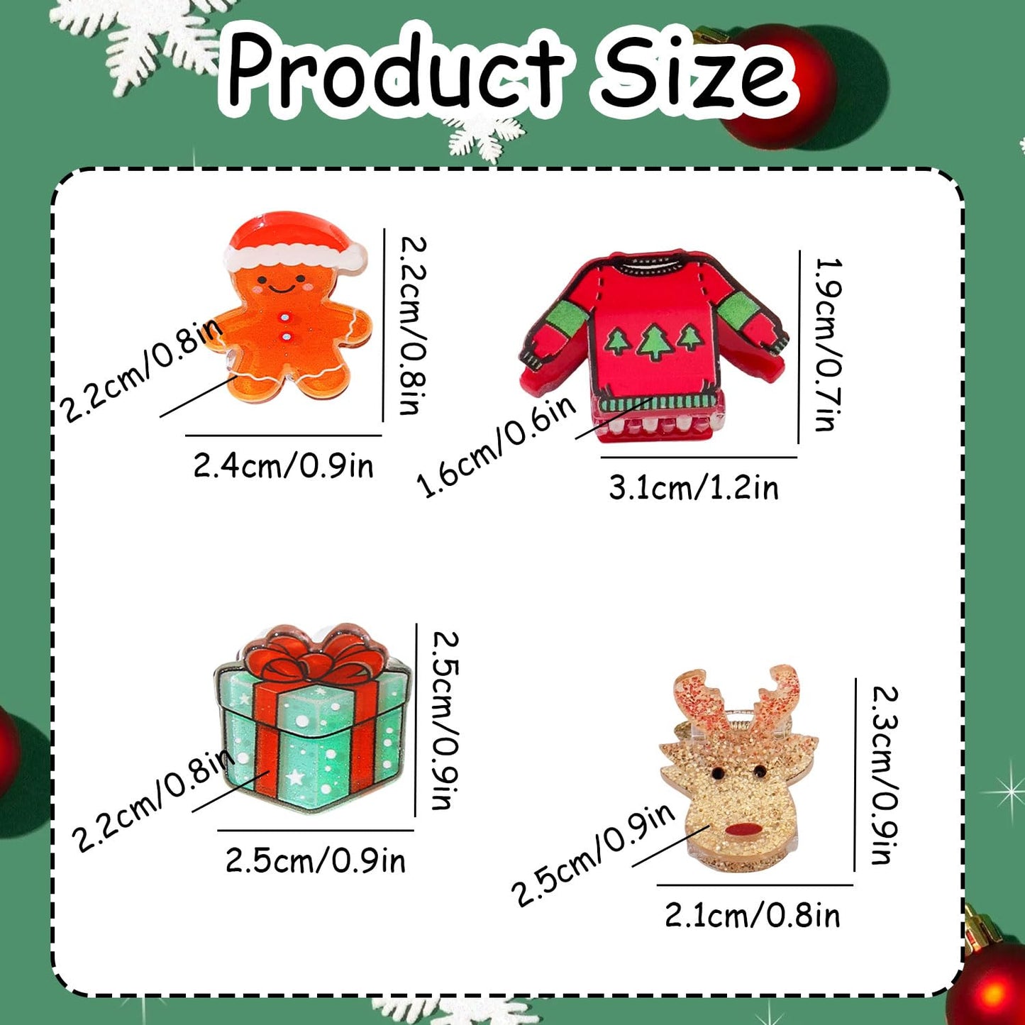 12 Pcs Christmas Hair Clips for Women Snowman、Xmas Tree、Santa Claus、and Gloves Design Christmas Mini Claw Clips Small Hair Claws Strong Hold Jaw Clip Mini Hair Clips for Women Girls Hair Accessories