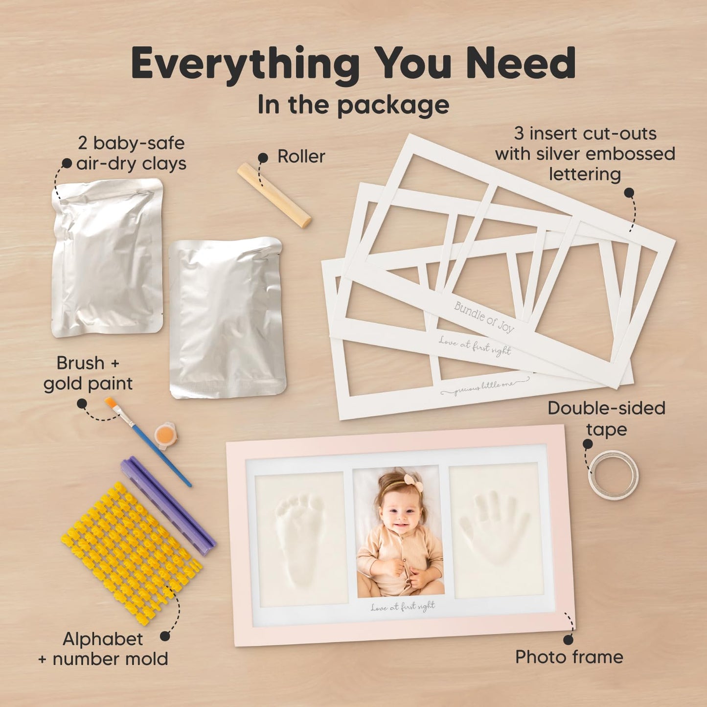 KeaBabies Baby Hand and Footprint Kit - Clay Handprint Keepsake Frame, Newborn Nursery Picture Frame, Personalized New Mom Gifts for Shower & Registry, First Mother's Day (Petal Pink)