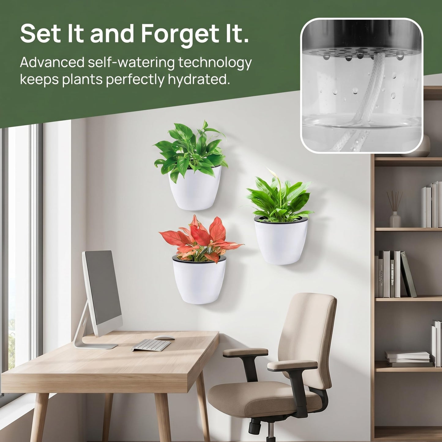 Jucoan 9 Pack Self Watering Wall Hanging Planters Pots for Indoor Plant, 5 Inch White Plastic Lazy Flower Pot with 9 Hooks for Garden Fence, Porch, Wall