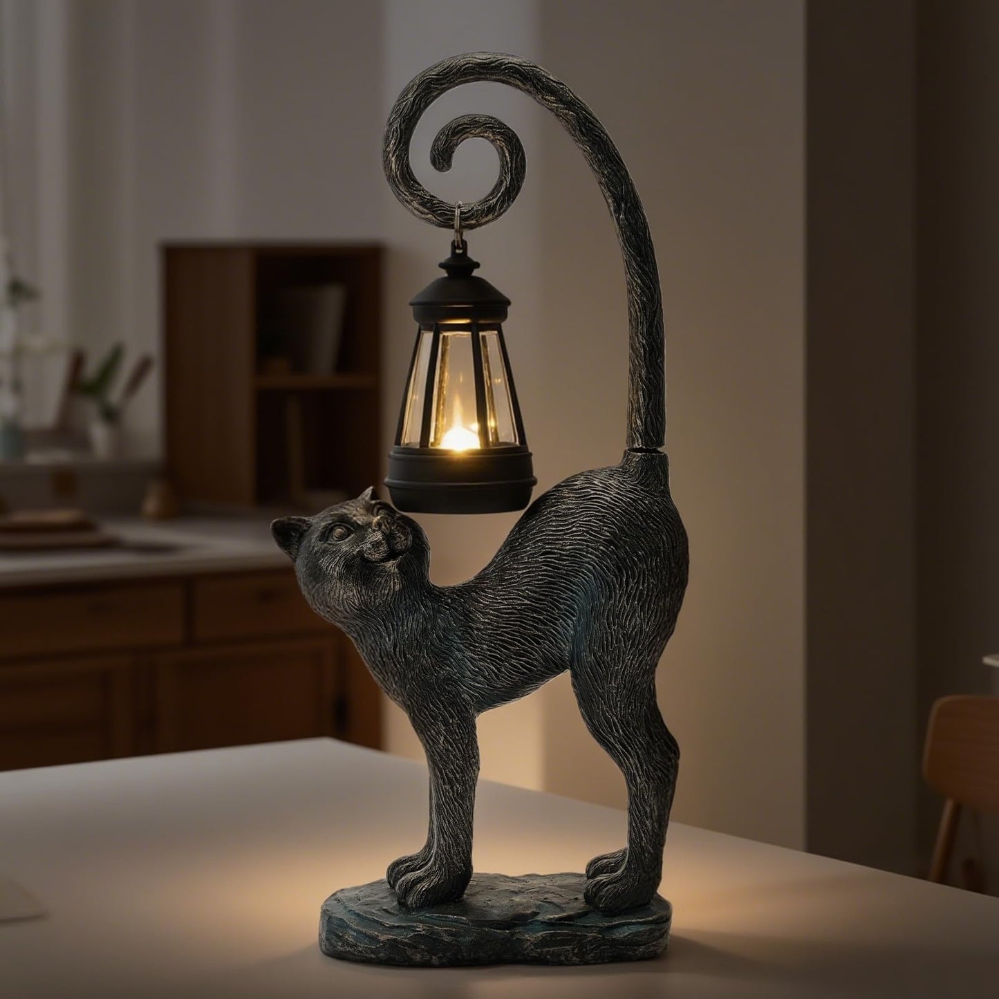 ZioWio Solar Cat Garden Decor Outdoor Statue - Cat with LED Waterproof Sculptures Lights, Cute Pond/Yard Statues Outside Decoration, Home, Lawn, Patio, Resin Animal Ornament, Women/Gardening Gift