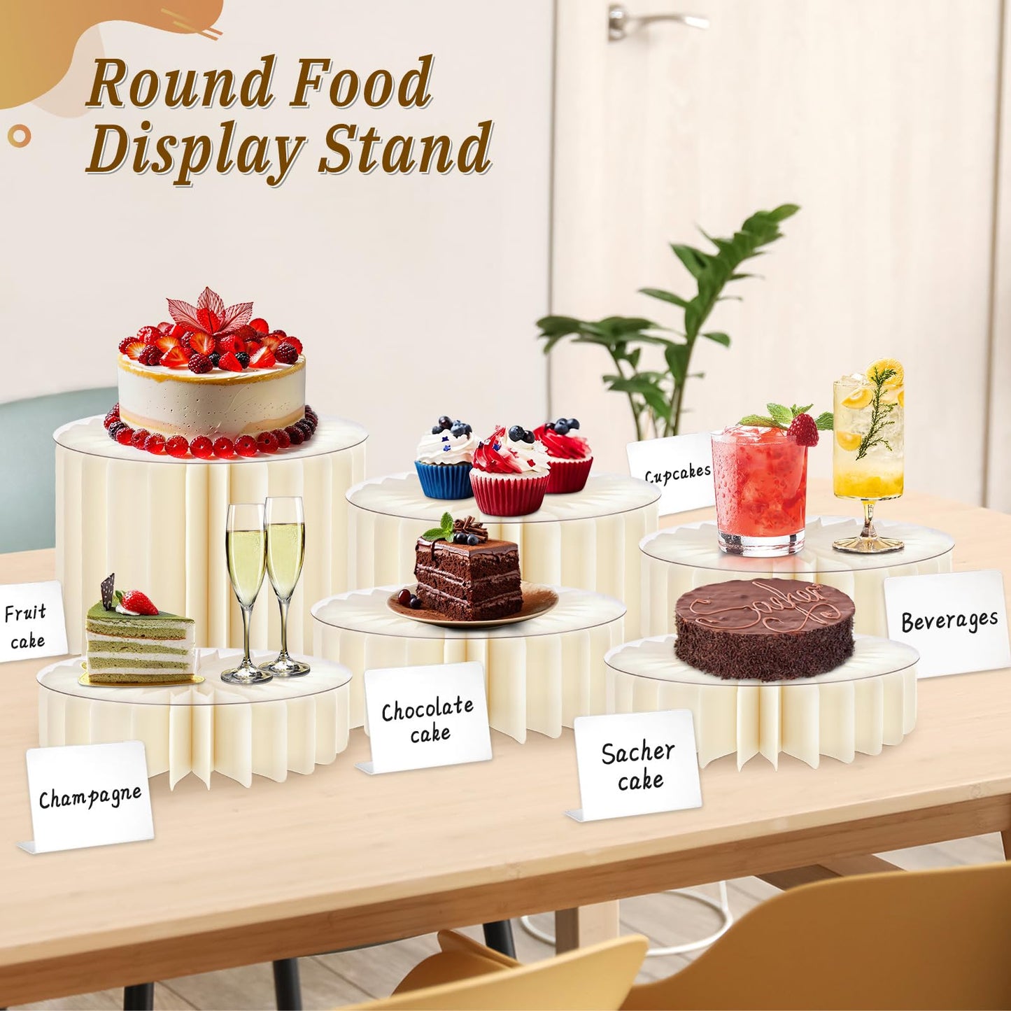 Youjoitim 6Pcs Buffet Risers, Food Risers for Table, Foldable Cake Display Stands, Tall Cardboard Cupcakes Stand for Show Catering Desserts Jewelry Wedding Birthday Party Decoration (White)