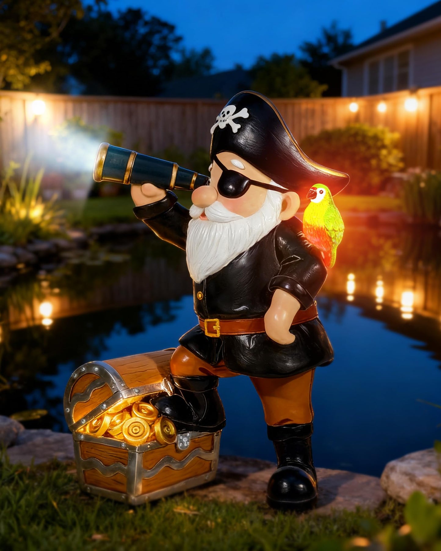 Miggley Solar Pirate Gnome Statue – Whimsical Outdoor Garden Decor for Yard, Patio, Lawn, Backyard – Ideal Gift for Women, Garden Lovers, Moms, Birthdays