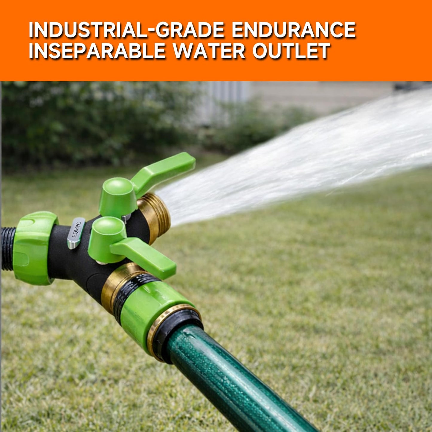 HQMPC Garden Hose Splitter, 2 Way Hose Bib Splitter, Brass y splitter 2 way Y valve Metal Body 2 Way Hose Shut Off Valve, 2.12" Extra Long Metal Handle, 3/4" GHT Thread (1, Green)
