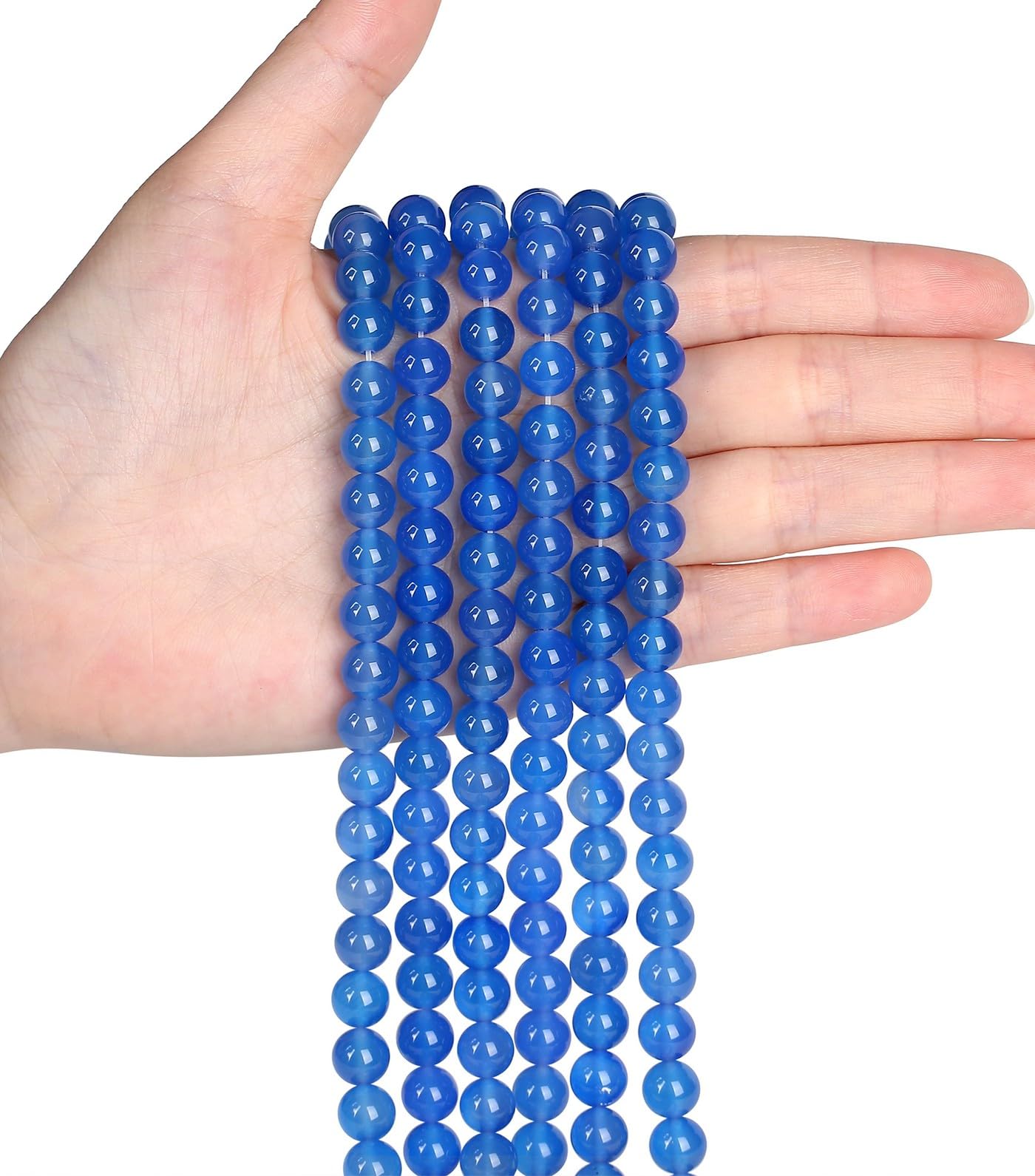LAIDANLA Blue Agate 8mm Natural Stone Beads Round Loose Gemstone Stone Beads for DIY Bracelet Necklace Earrings Jewelry Making Polishing Beading 96PCS 2 Strand 32"