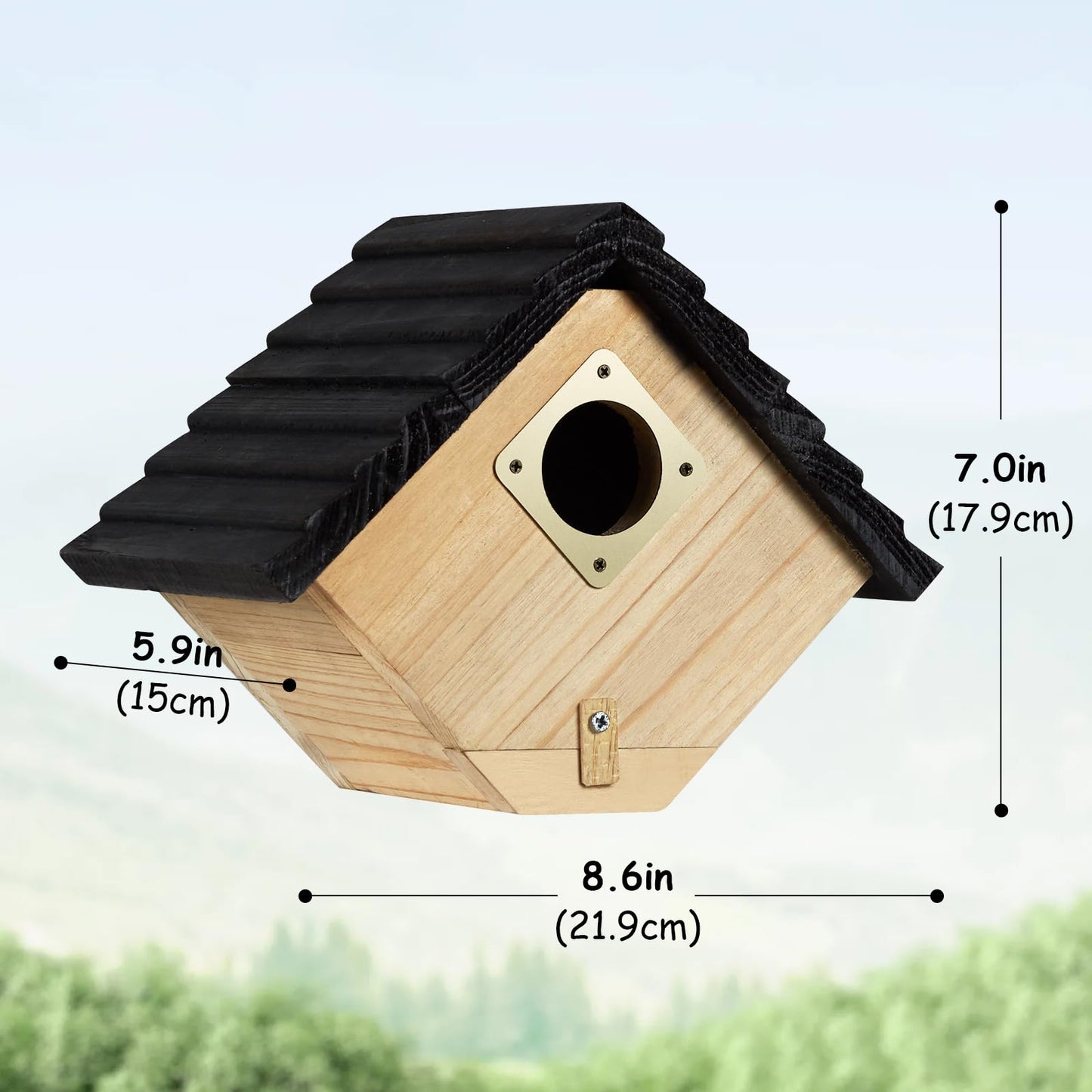 NATUREYLWL Bird House for Outside, Outdoor Bird Houses for Bluebirds, Finches & Cardinals, Wooden Birdhouse with Easy Clean Design, Hanging Birds Nest Box for Garden Decoration (8.6 x 5.9 x 7 Inch)