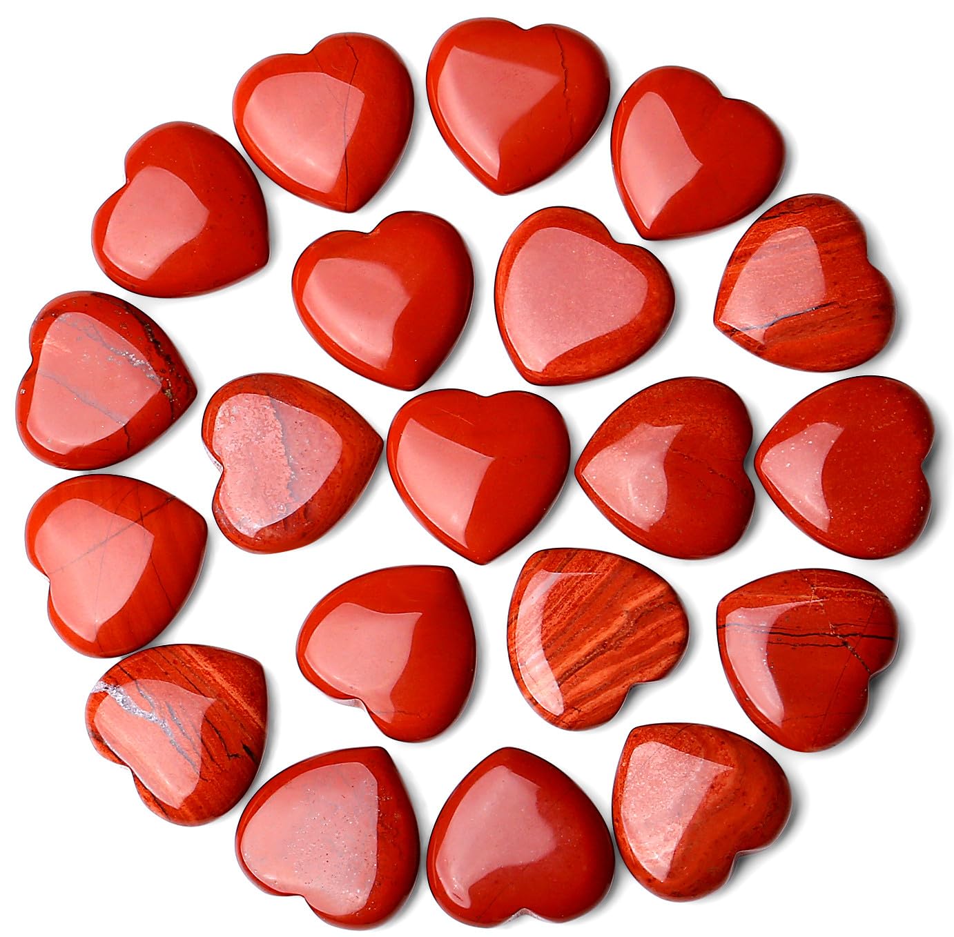 QINJIEJIE 10PCS Red Jasper Heart Crystals Thick Stones Love Shaped Gemstones Palm Crystal Bulk Polished Thumb Stones Set Wholesale Hand Carved Worry Stone Reiki Energy Balancing Meditation Mini Gift