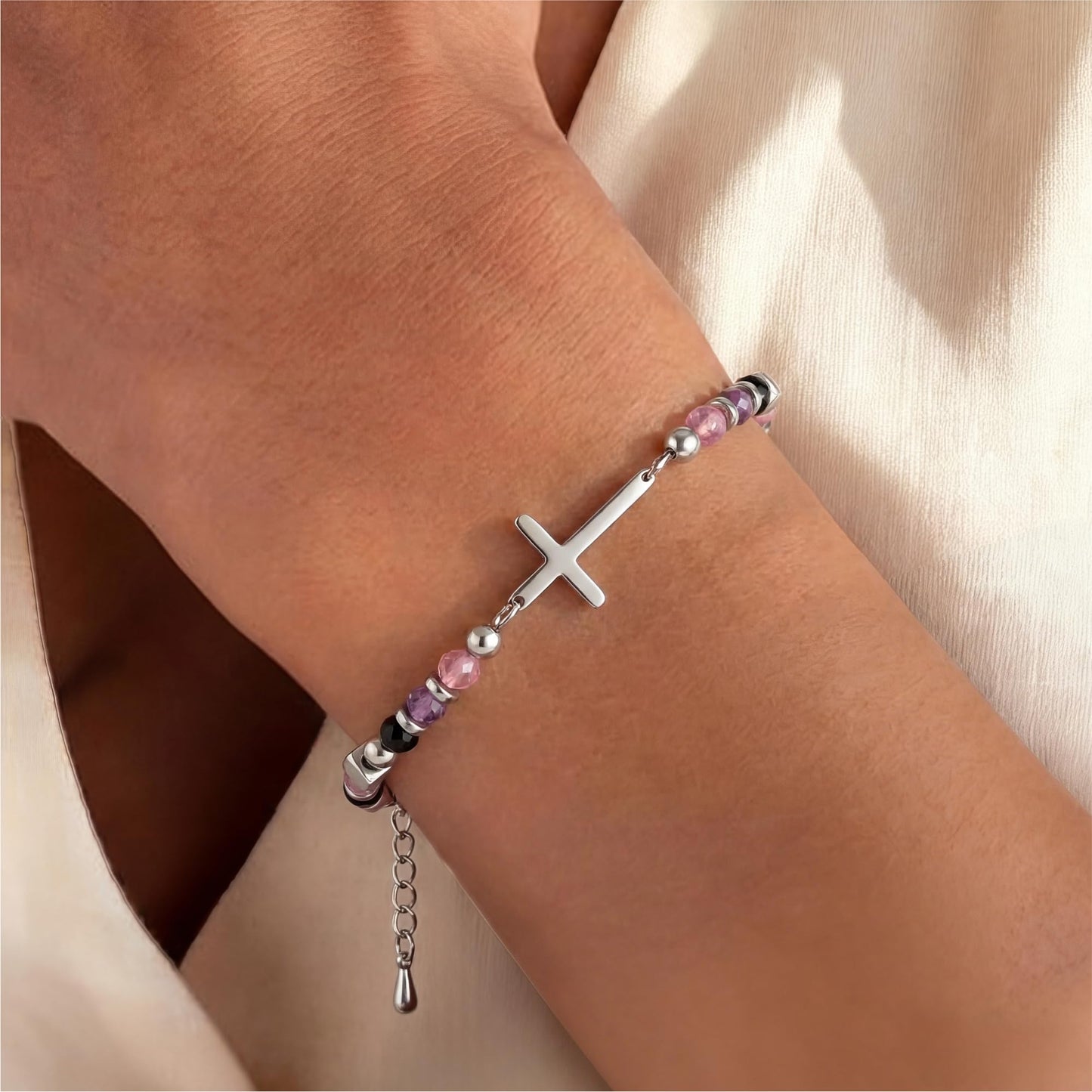 Wineord Healing Bracelets for Women, Stress Relief Anxiety Bracelet, Christian Cross Crystal Bracelet Faith Jewelry, Easter Basket First Communion Baptism Confirmation Gifts for Teen Girls