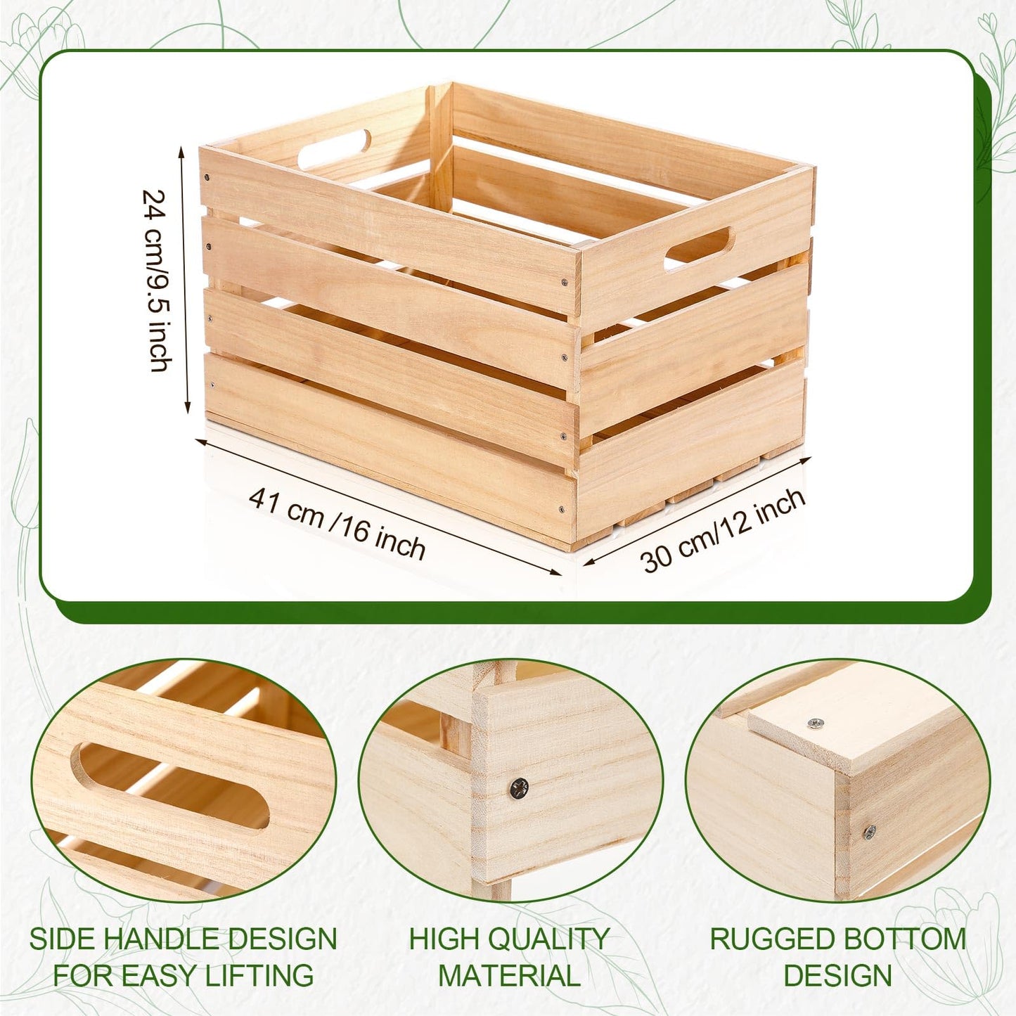 Weysat 3 Pack Large Wood Crates Box for Storage 16 x 12 x 9.5 Inches Unassembled Wooden Milk Crates with Handle Decorative Nesting Box for Winter Display Rustic DIY Office Home Retail Art Craft (Wood)