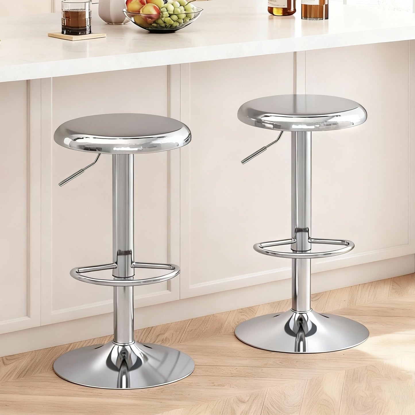 CAROLMADE Bar Stools Set of 2, Adjustable Metal Bar stools Swivel Counter Height Stool Backless Barstools for Kitchen Island Pub, Chrome