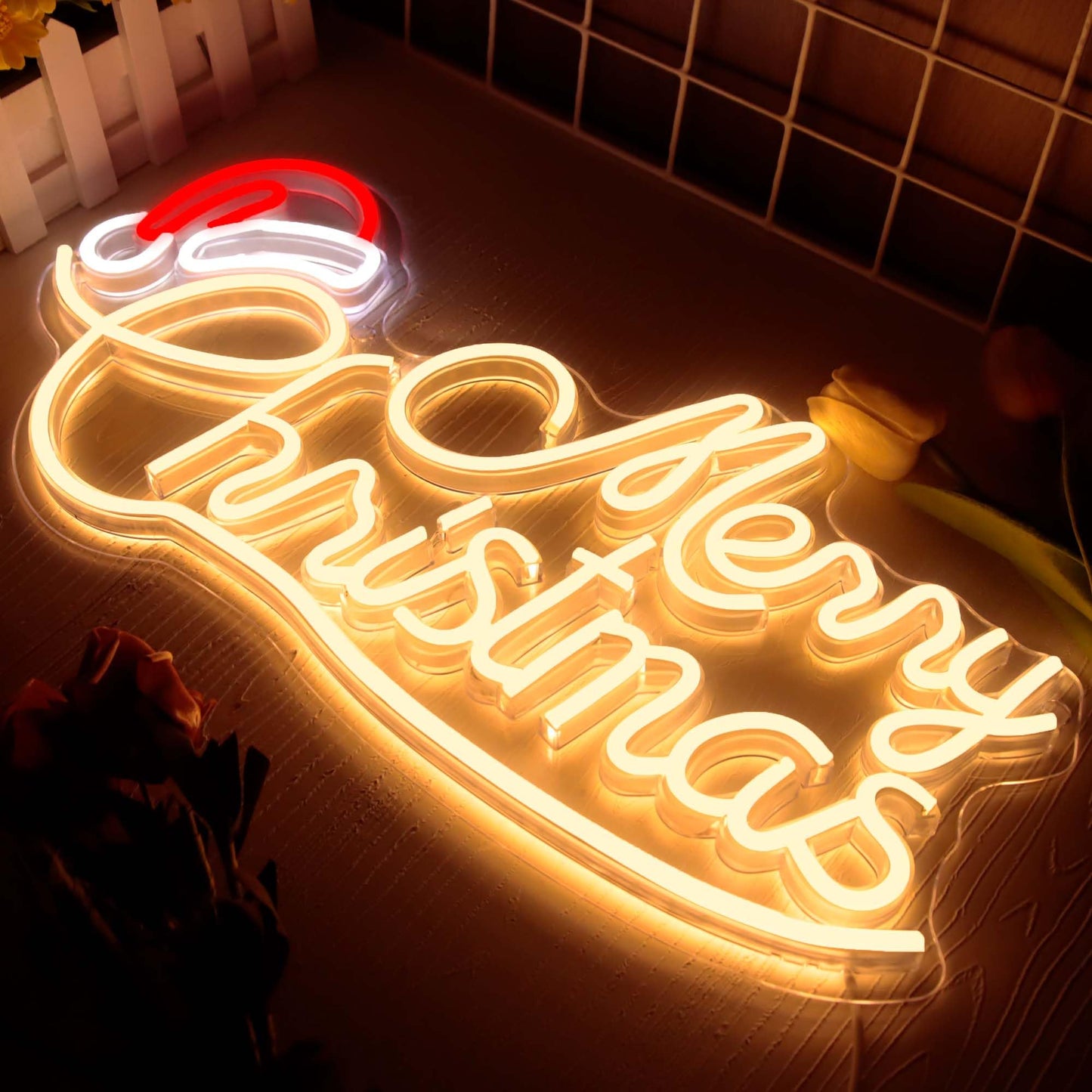 Allball Merry Christmas Neon Signs for Wall Decor, LED Santa Hat Neon Light USB Powered, for Christmas Party Gift Birthday Party Bar Living Room Bedroom Children'S Room Wall Decor(16.8 * 8.2 In)