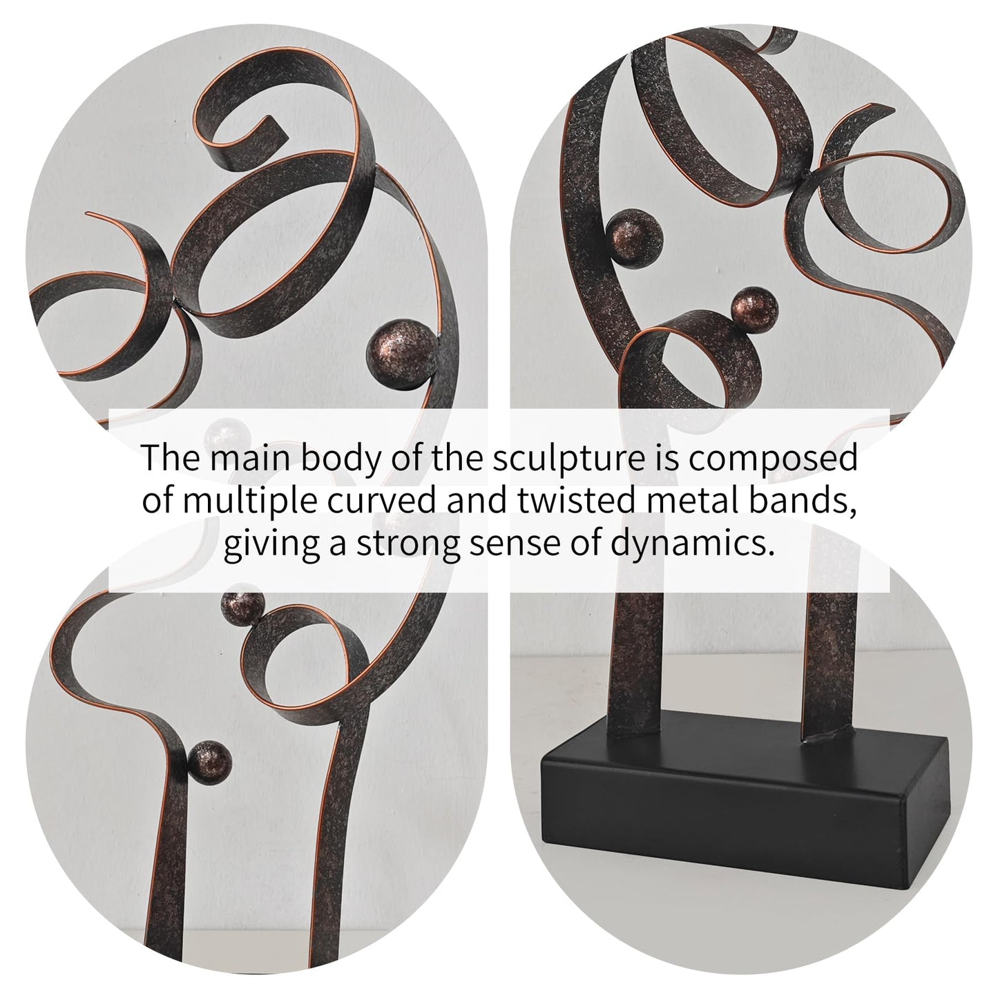 LNXMES Abstract Metal Sculpture Home Decor – Modern Minimalist Line Art Statue Decorations for Table, Shelf, Living Room, Office & Entryway (Curved Sphere Metal Sculpture)
