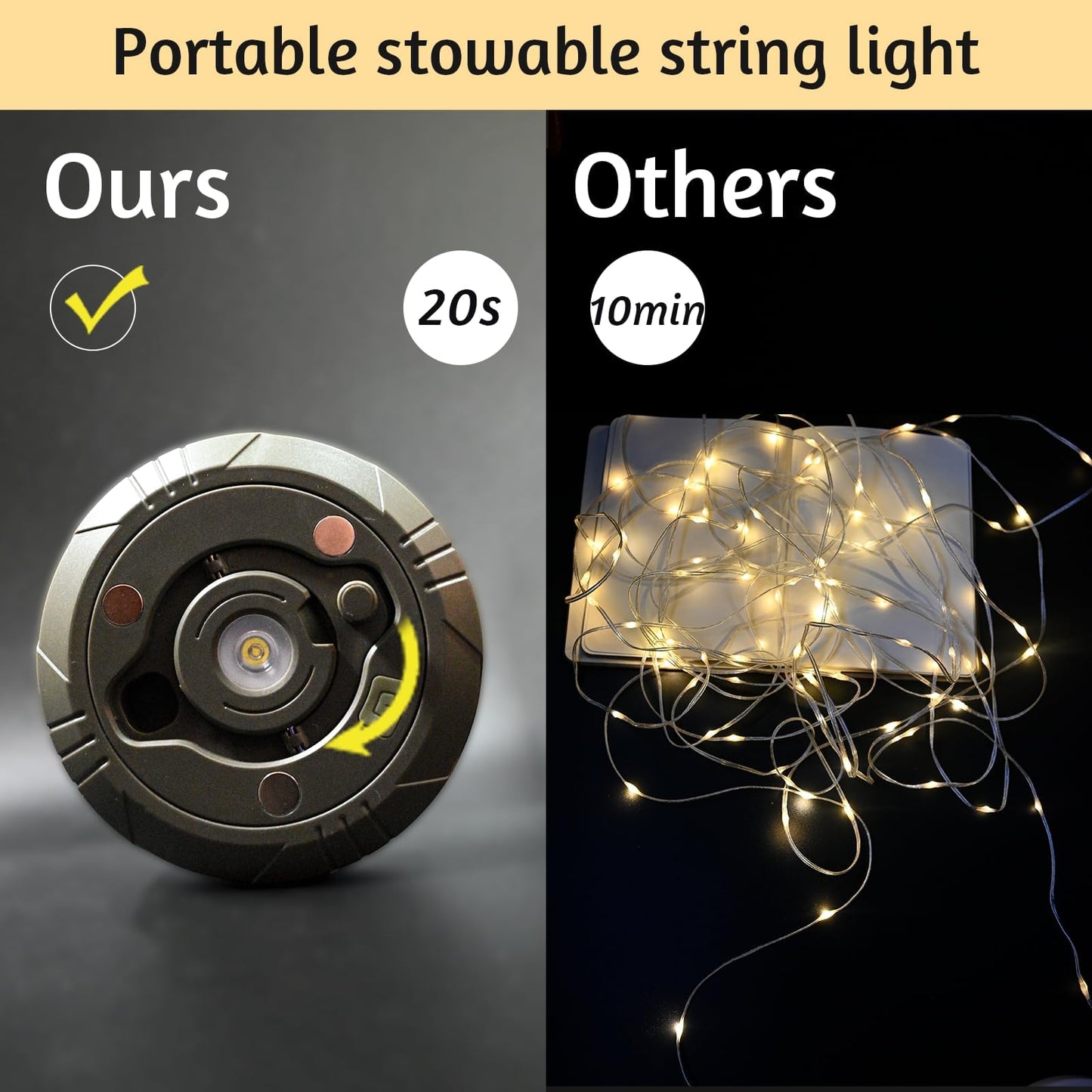 Janhaley Camping String Lights, 32.8ft Portable Outdoor String Lights with 8 Lighting Modes, Qucick Storage, 2 in 1 Waterproof Camping Lanterns for Camping, Christmas, Outdoor