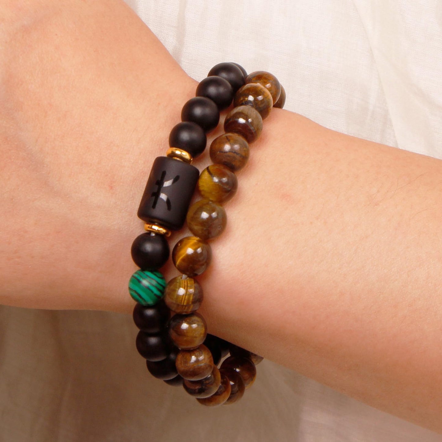 Zodiac Bracelets for Women Pisces Black Obsidian Bracelet Constellation Horoscope Bracelets Crystal Tiger Eye Beads Bracelet Jewelry 2 Pcs