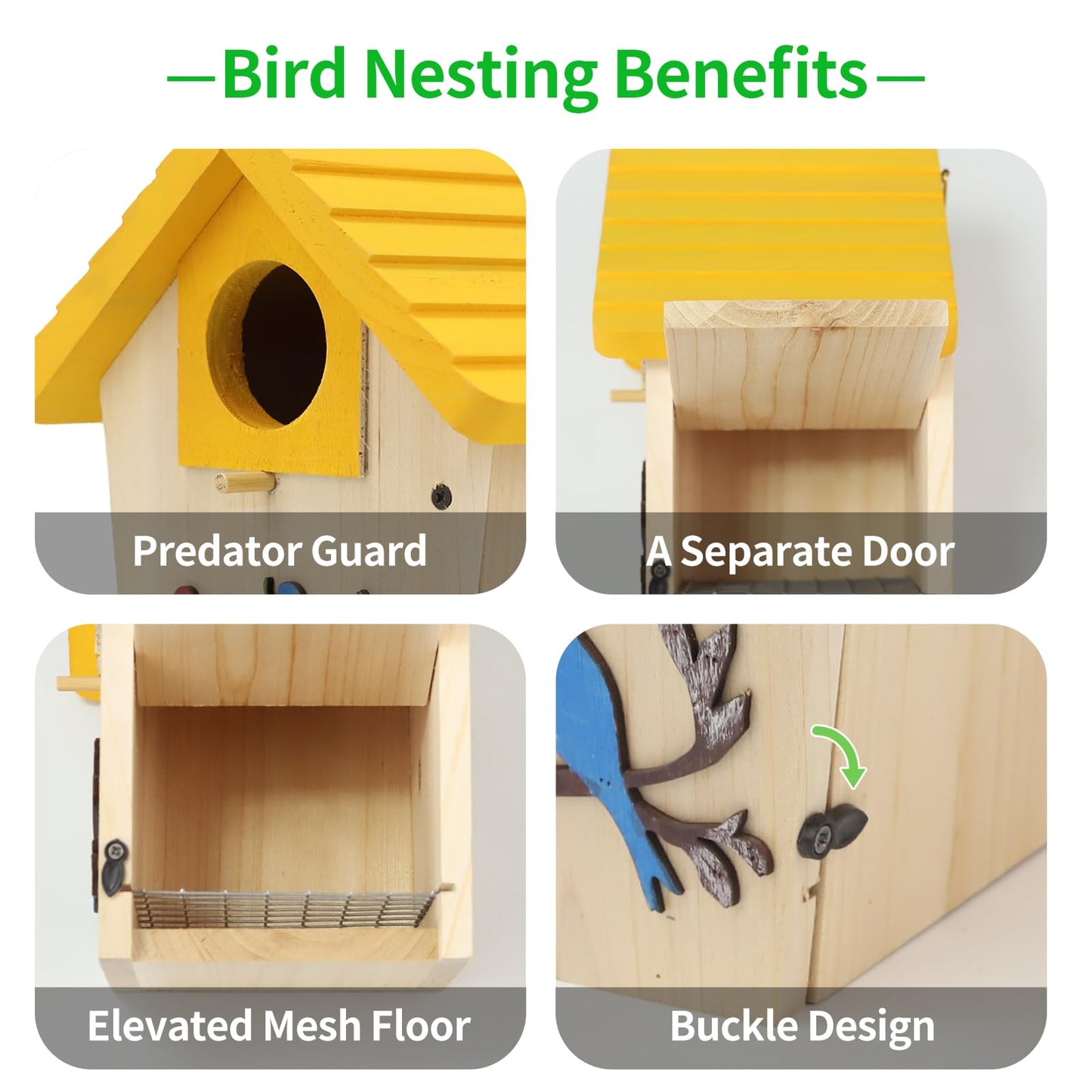 Wooden Bird Houses Bird House for Outside,Yellow Wood Bird House for Outdoors, 1.5" Entrance Hole Bird Houses for Garden Blue Bird Hummingbird Wren Cardinal Swallow Sparrow Finch