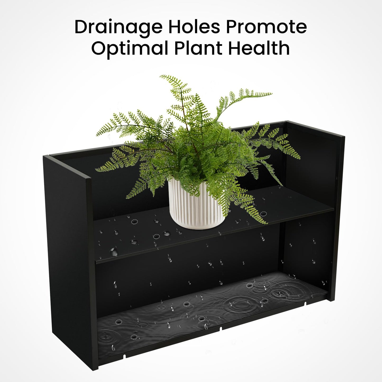 Talustool Heavy-Duty Black Rectangular Steel Planter Box 38”x12”x24”, Rust-Resistant with Drainage Holes, Removable Shelf & Reinforced Edges for Tall Plants, Patio, Porch & Yard
