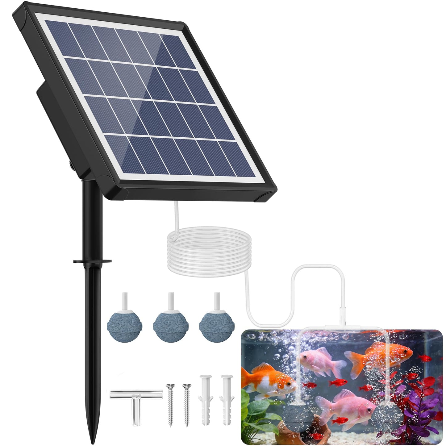 NFESOLAR 3W Solar Pond Aerator with 2200mAh Battery Backup, All-in-One Solar Air Pump, 24/7 Continuous Oxygenation, Quiet Operation, 3 Modes Bubbler, Portable for Small Ponds, Fish Tanks & Hydroponics