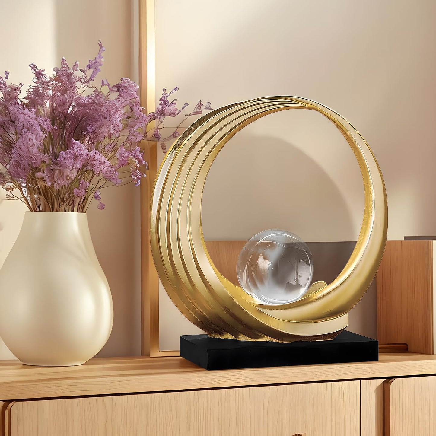 Dosker Golden Shelf Decor Statues,Coffee Table Modern Abstract Stripe Home Decor Sculpture,Desk Decor for Living Room,Office(Golden)
