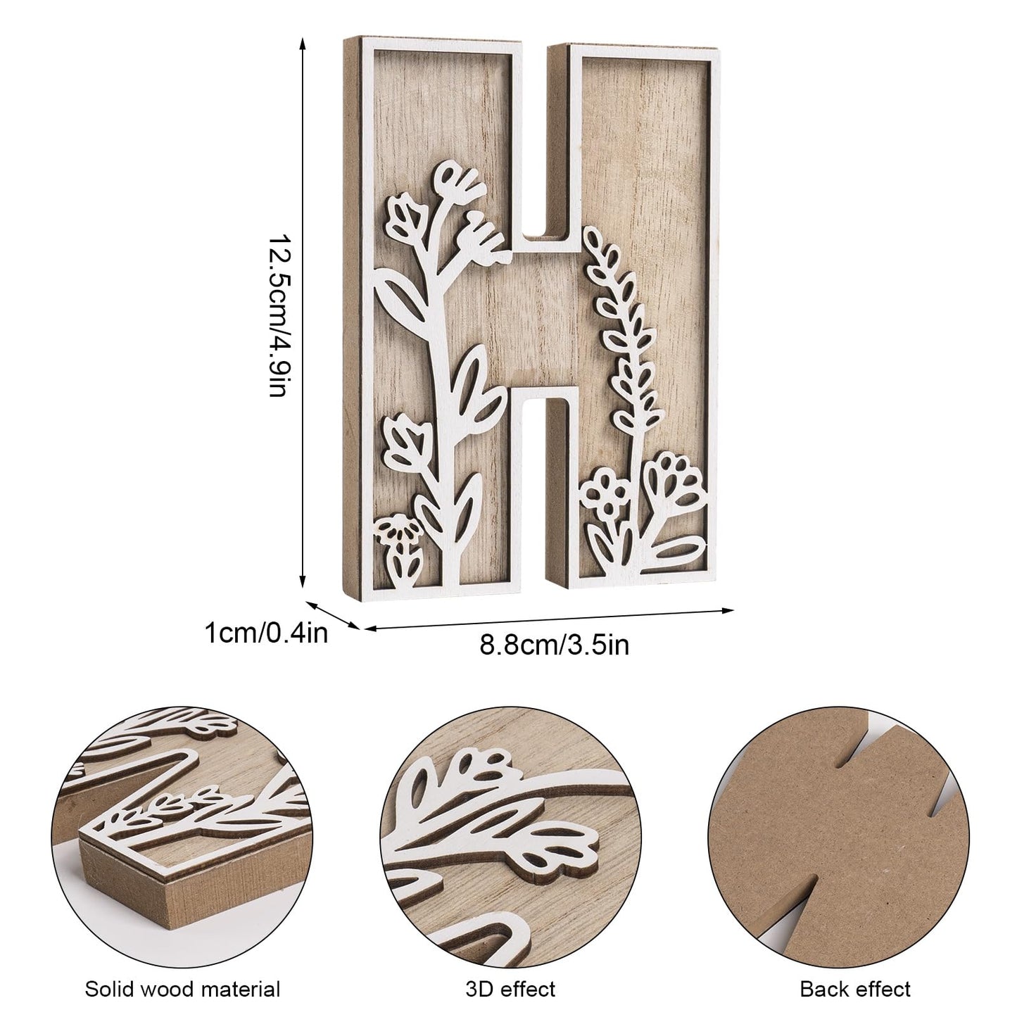 caiydramy 3D Layered Floral Paintable Initial Wooden Letters for Wall Decor, 4.9" Alphabet Letters for Crafts Letter H Tabletop Decor, Boho Nursery Name Sign, Rustic Wedding Birthday Home Decorations
