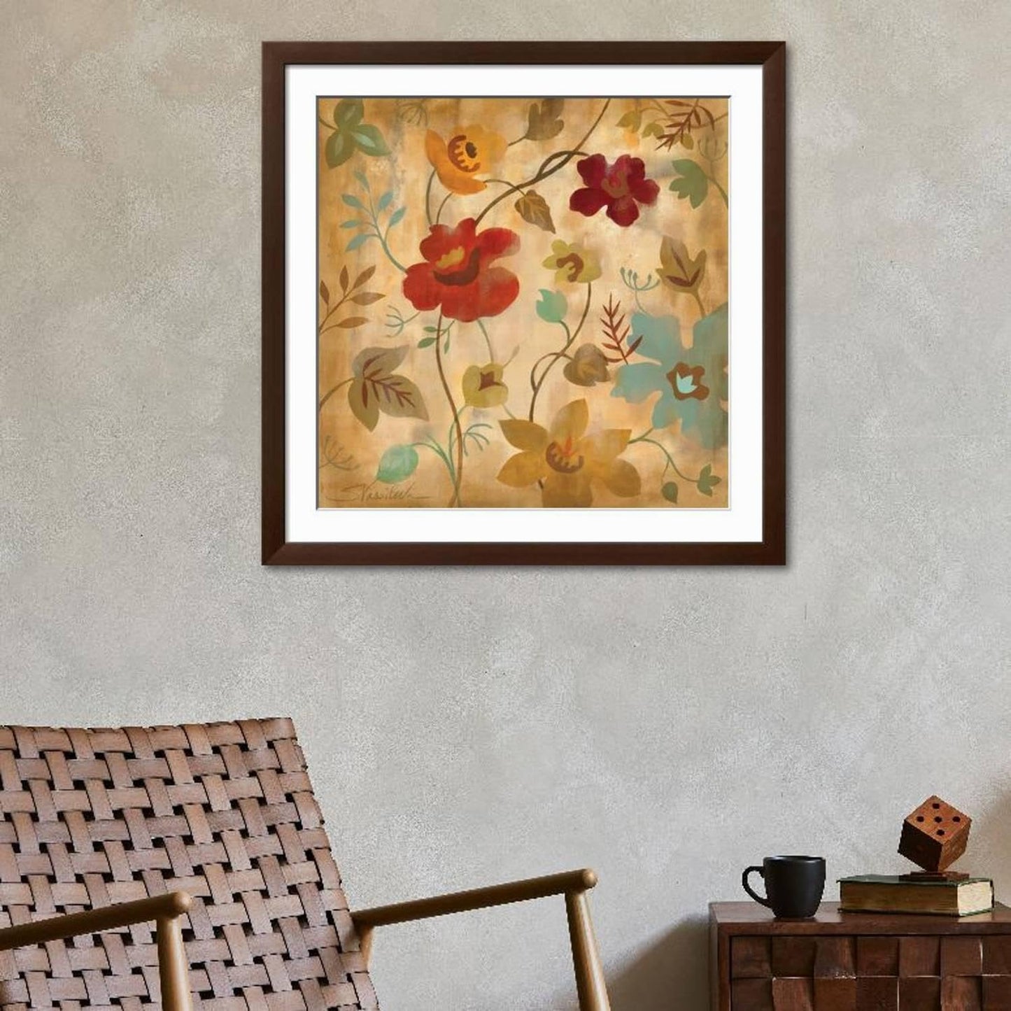 ART.COM Wall Art Print Antique Embroidery II on Brown Frame by Silvia Vassileva, 38" x 38"