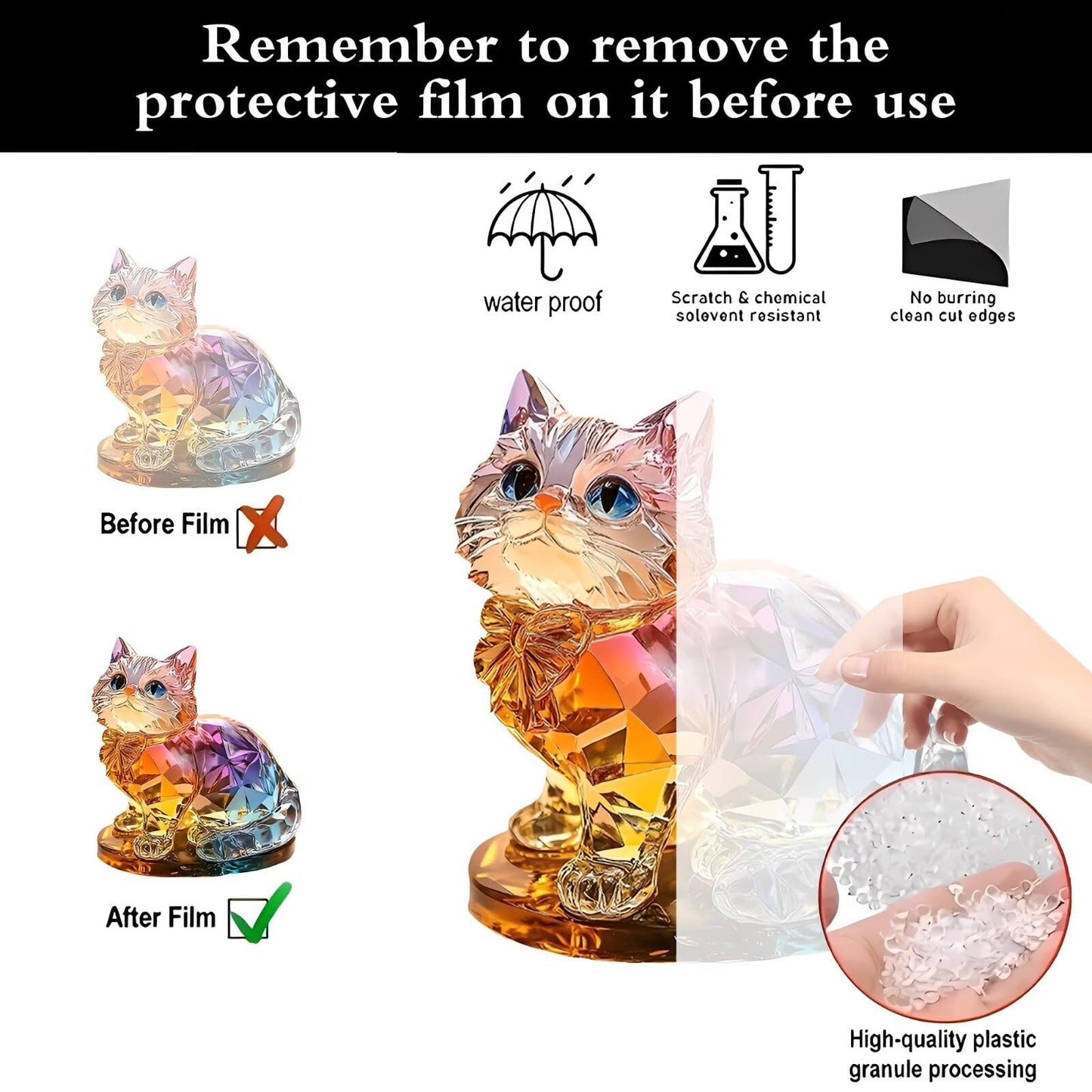 Rainbow Crystal Cat Figurine Acrylic Desktop Decoration, Suitable for Home Décor in Living Room or Office. Idea Gift Choice: Halloween, Christmas, Birthday, Anniversary, Valentine's Day, Celebrations